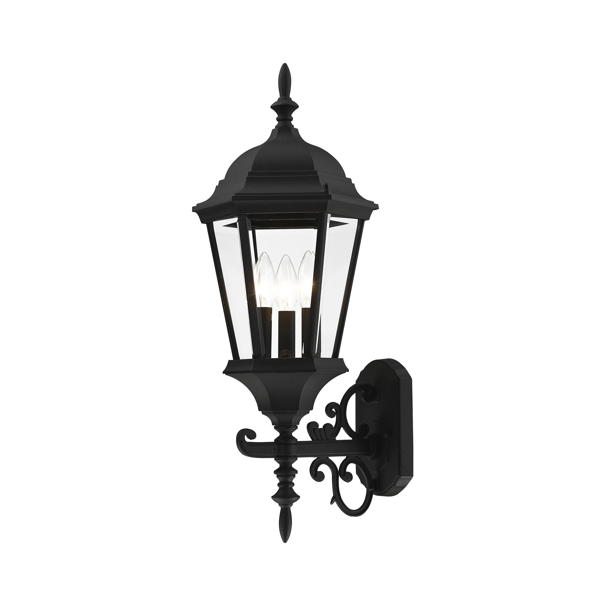 Shown in Textured Black finish and Clear Beveled glass and Clear Beveled Glass shade