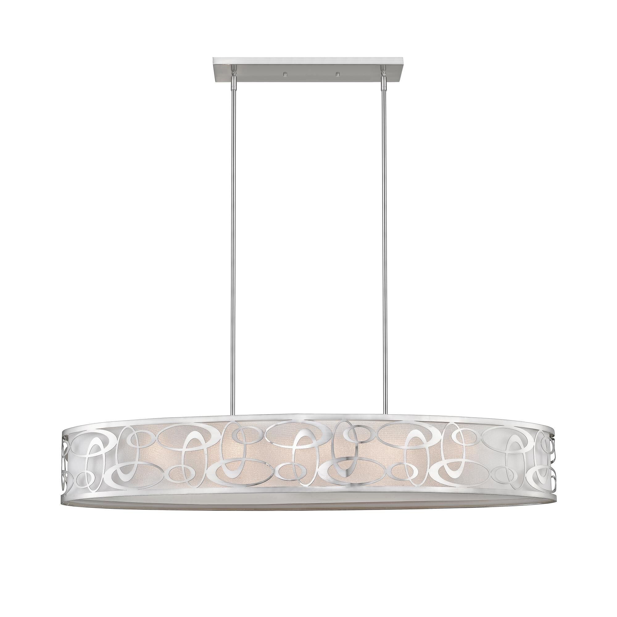 Shown in Brushed Nickel finish and Fabric glass and Fabric shade