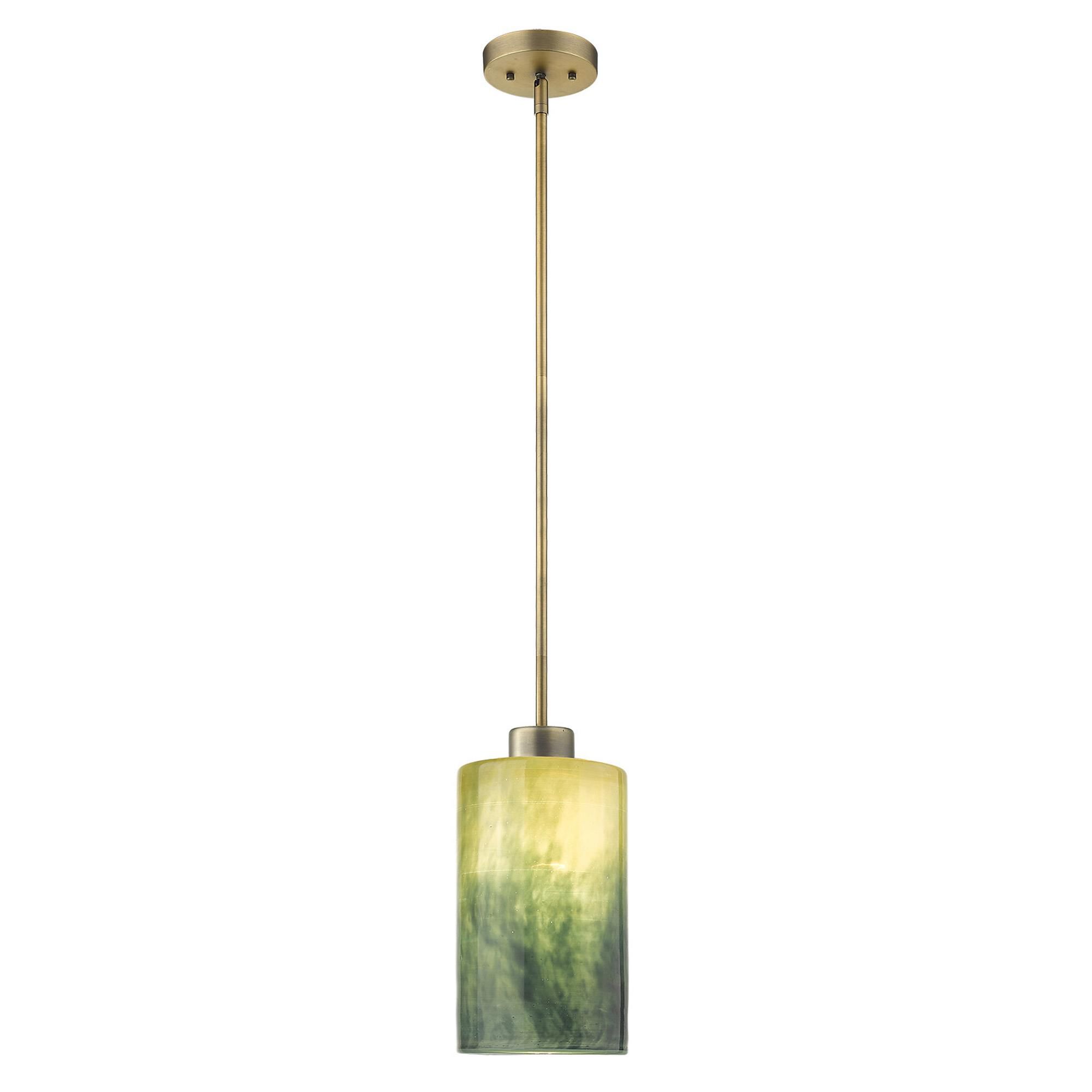 Shown in Brass finish and Blue/Gold glass and Blue/Gold Cylindrical Glass shade