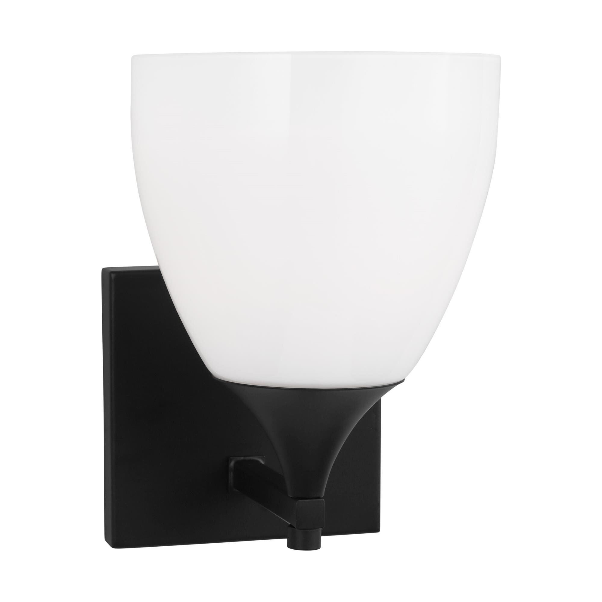 Shown in Midnight Black finish and Milk Glass shade