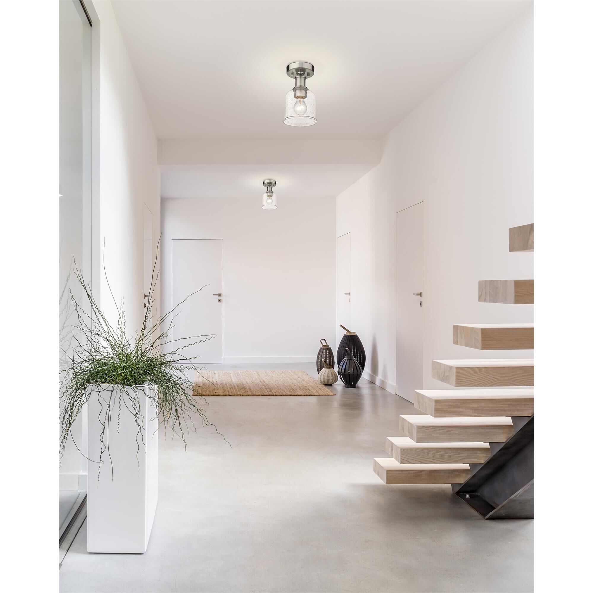 Shown in Brushed Nickel finish and Clear Seedy glass and Clear Seedy shade