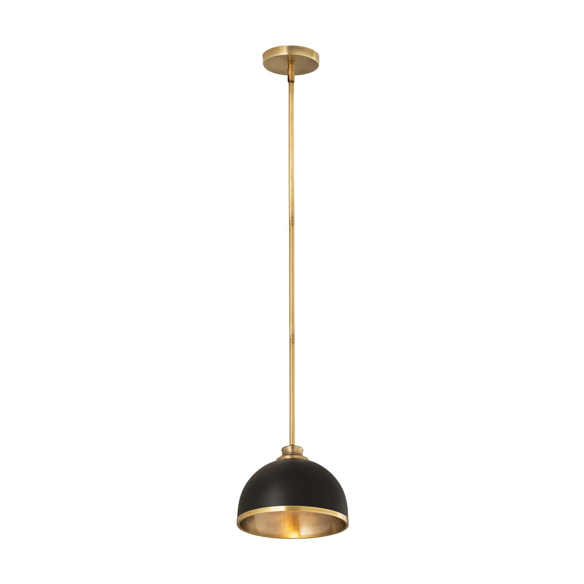 Shown in Matte Black And Rubbed Brass finish and Stainless Steel glass and Stainless Steel shade
