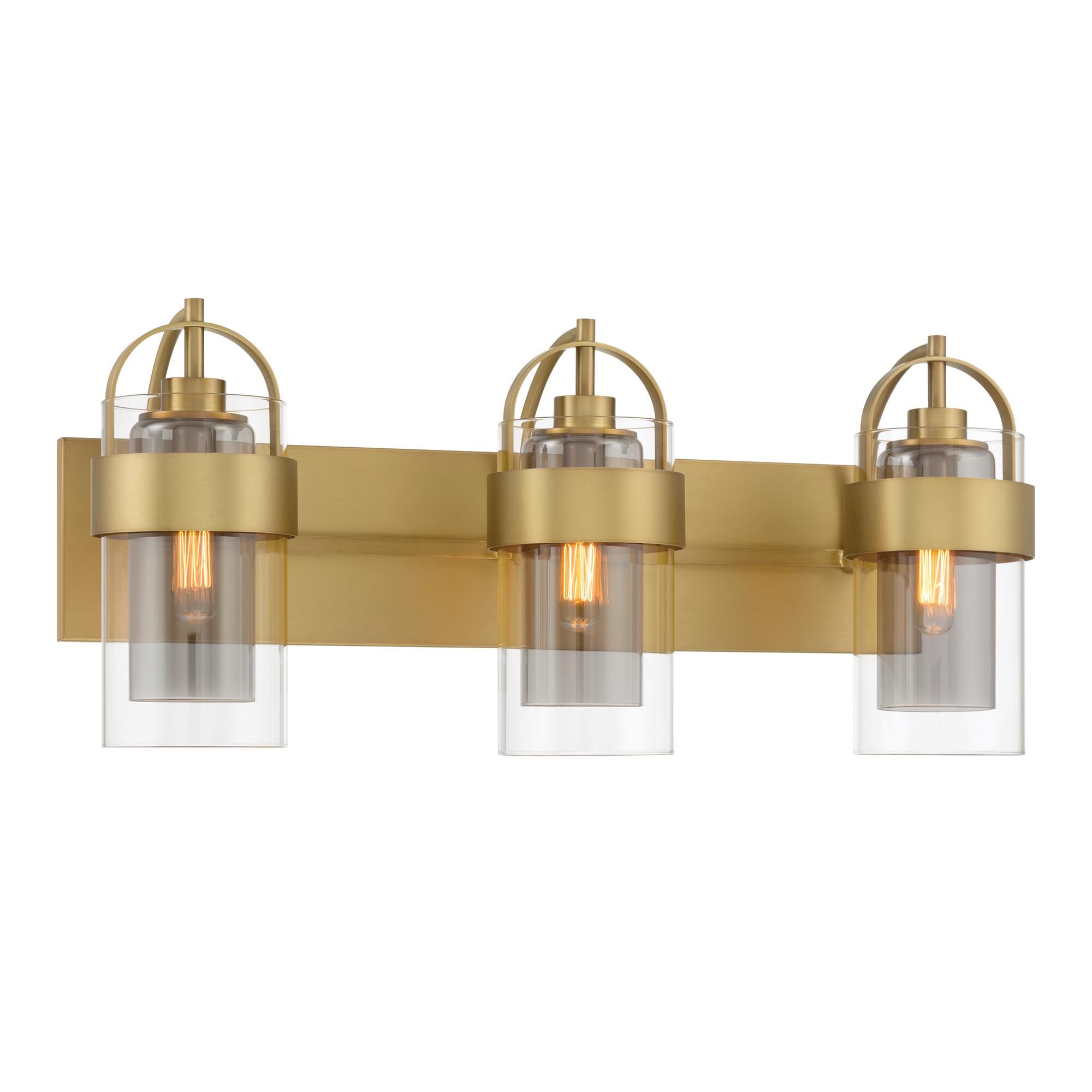 Shown in Legacy Brass finish and Clear and Grey glass