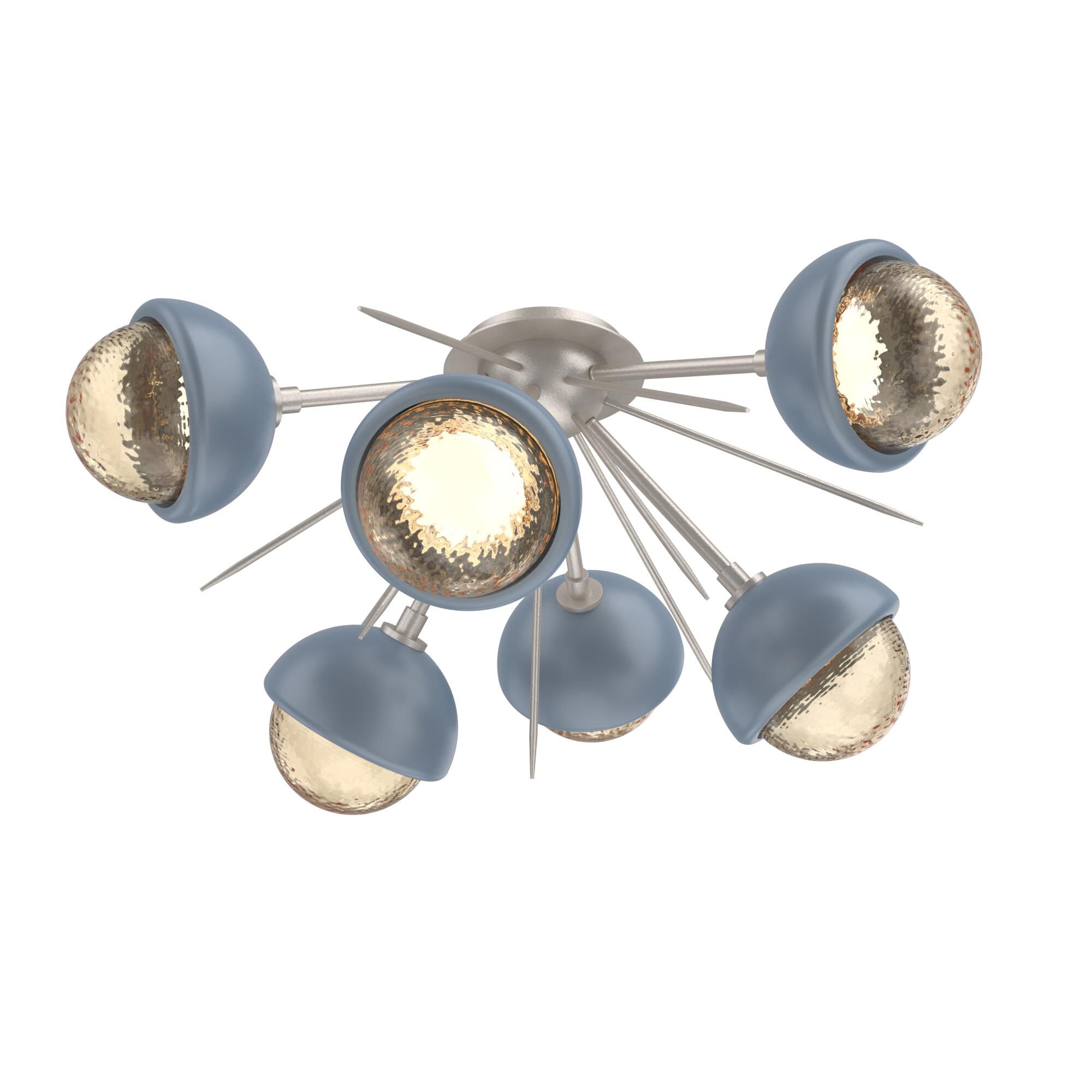 Shown in Beige Silver finish and Amber glass and Poppy Blue accent