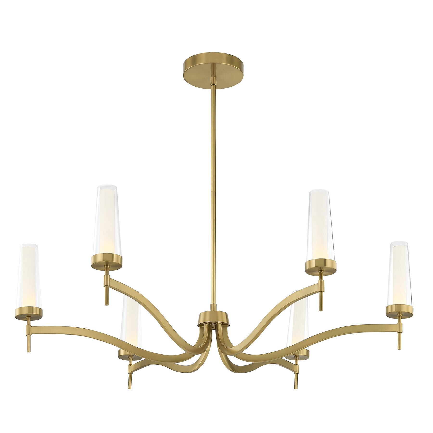 Shown in Warm Brass finish and Clear/Opal glass