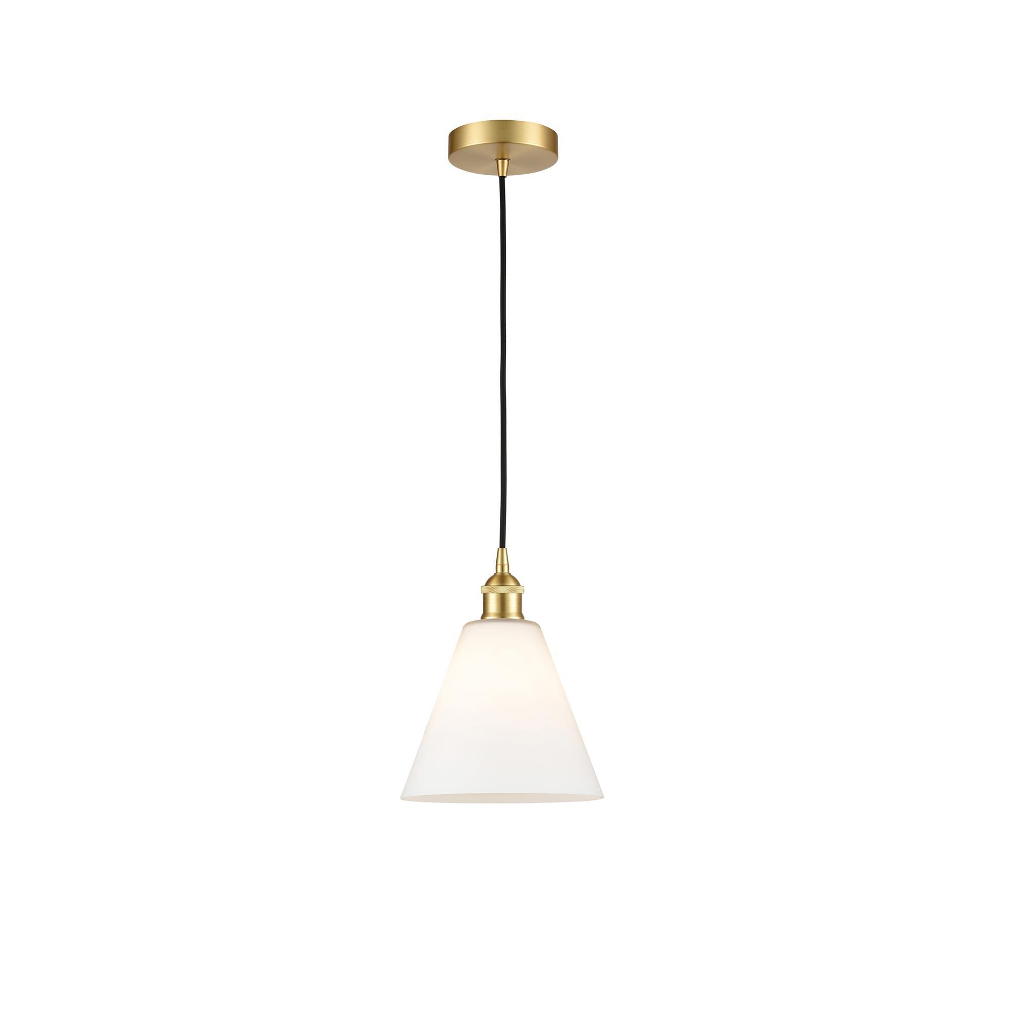 Shown in Satin Gold finish and Matte White glass