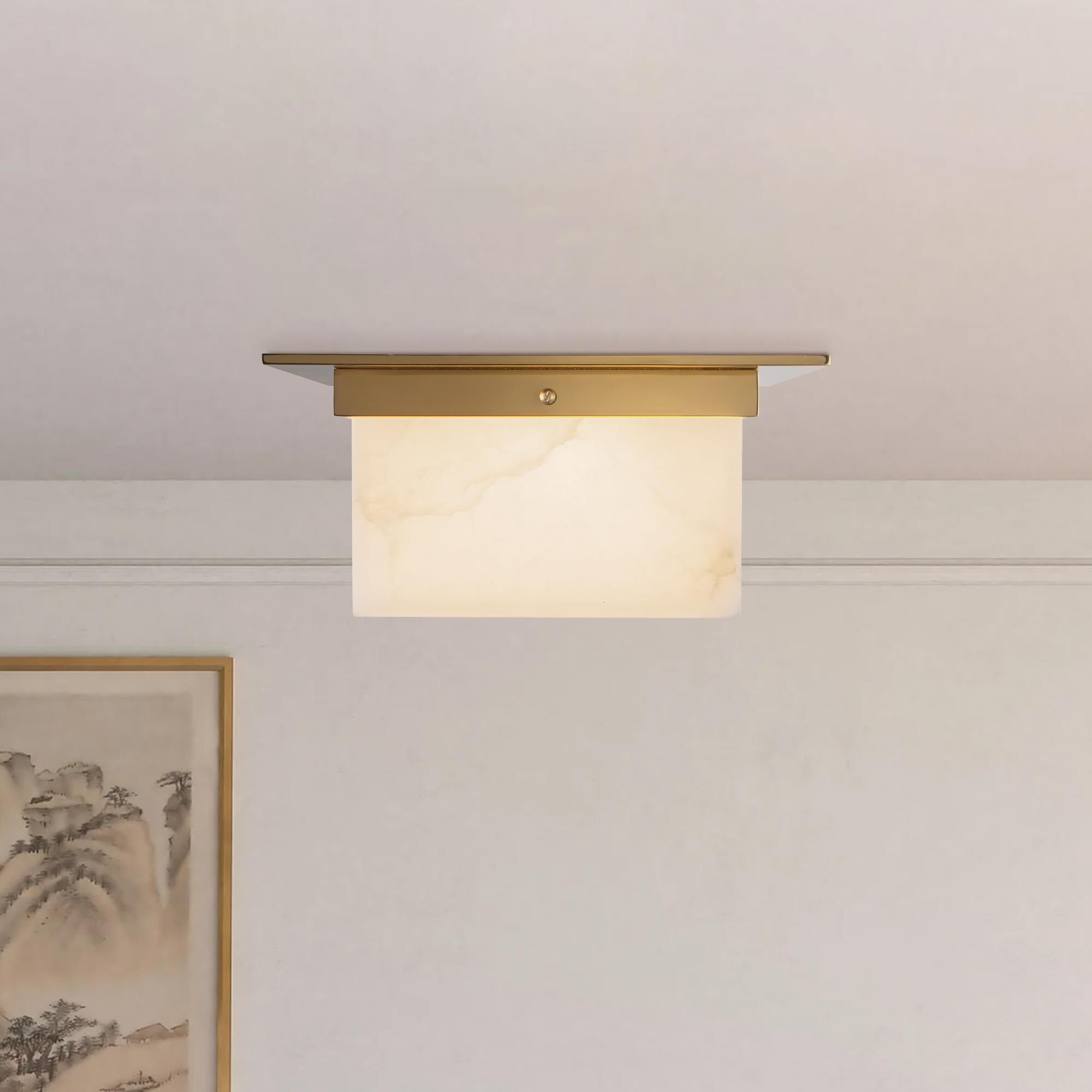 Shown in Patina Brass finish and Alabaster glass