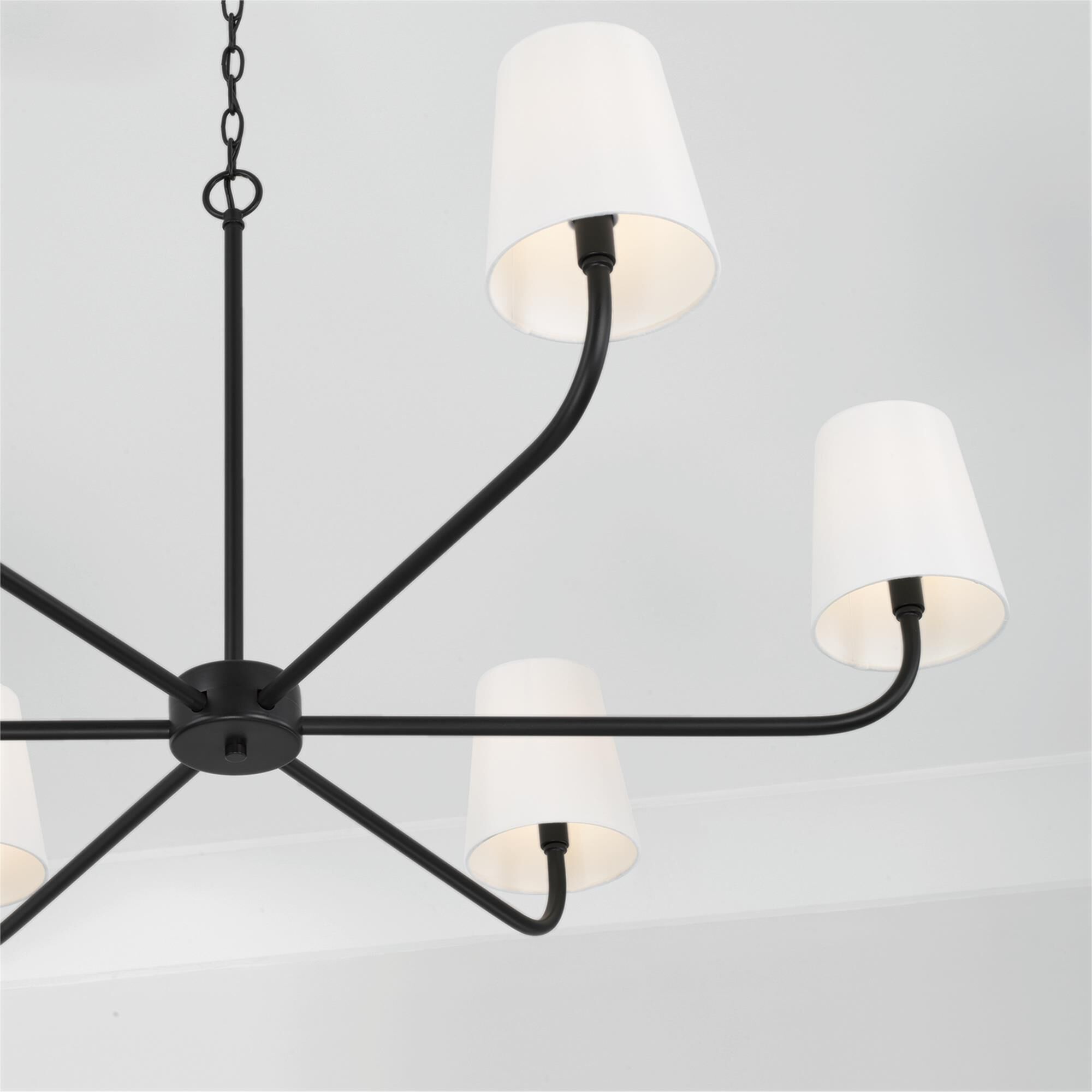 Shown in Matte Black finish and White Fabric Stay-Straight shade