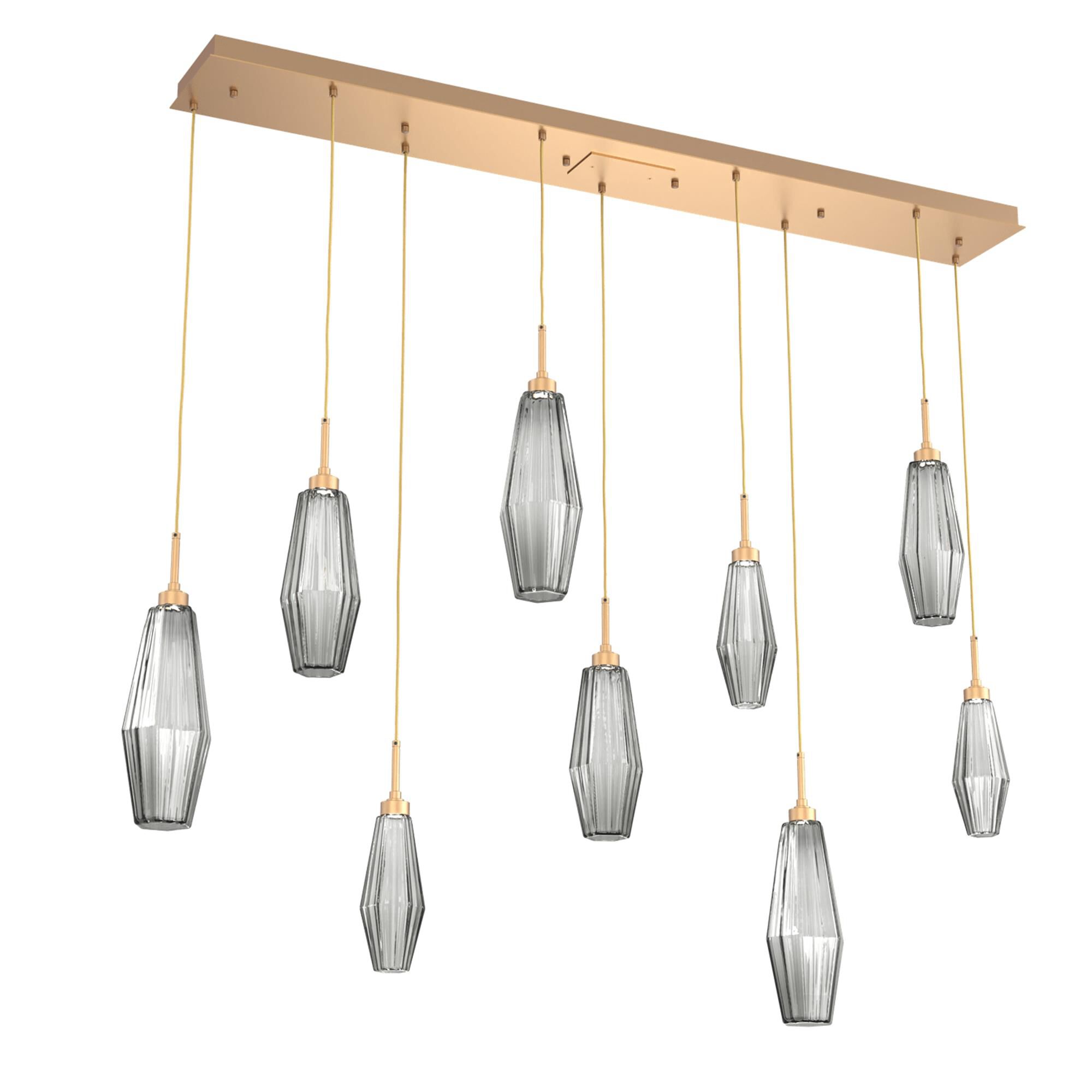 Shown in Novel Brass finish and Optic Rib Blown And Smoke glass