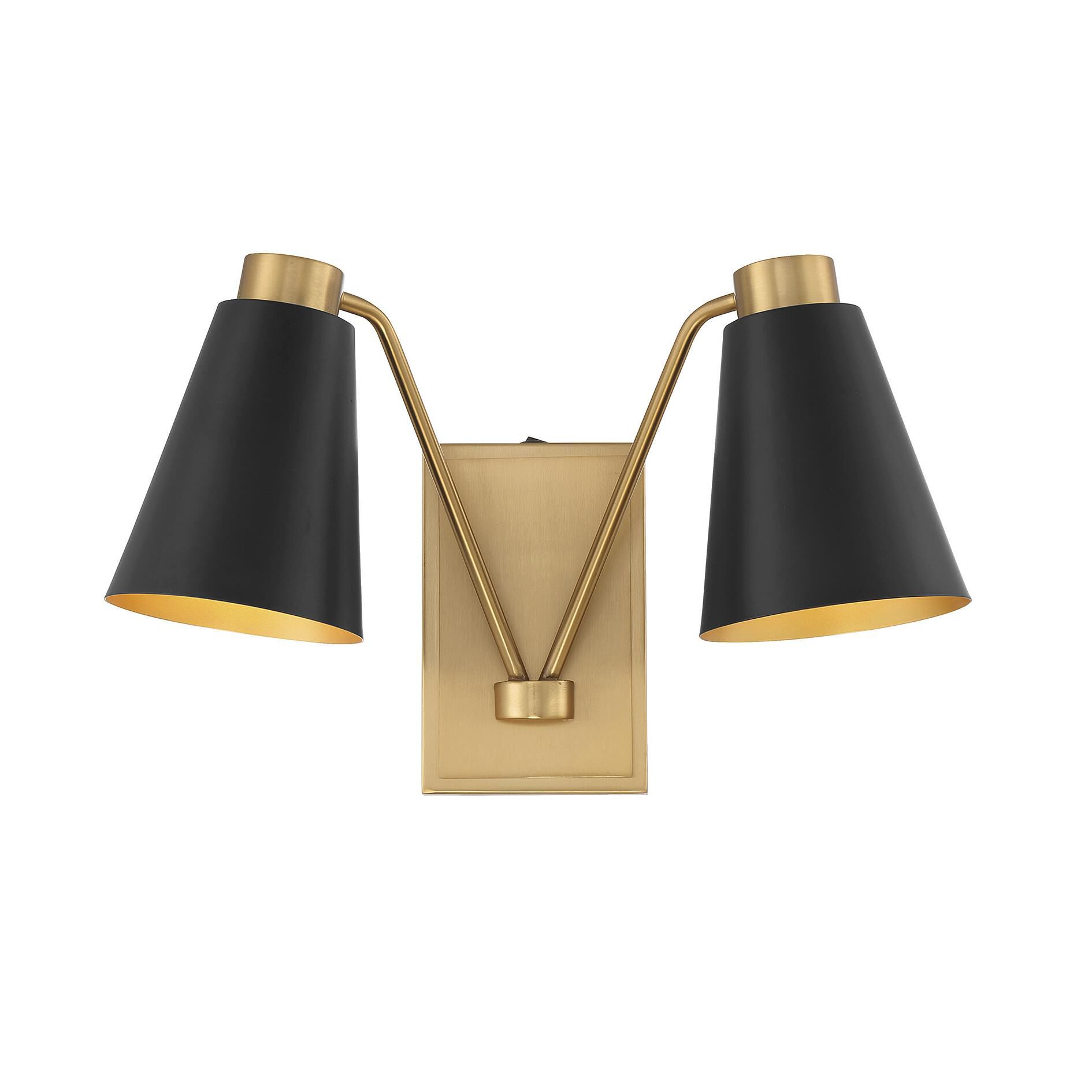 Shown in Matte Black with Natural Brass finish and Matte Black Metal shade