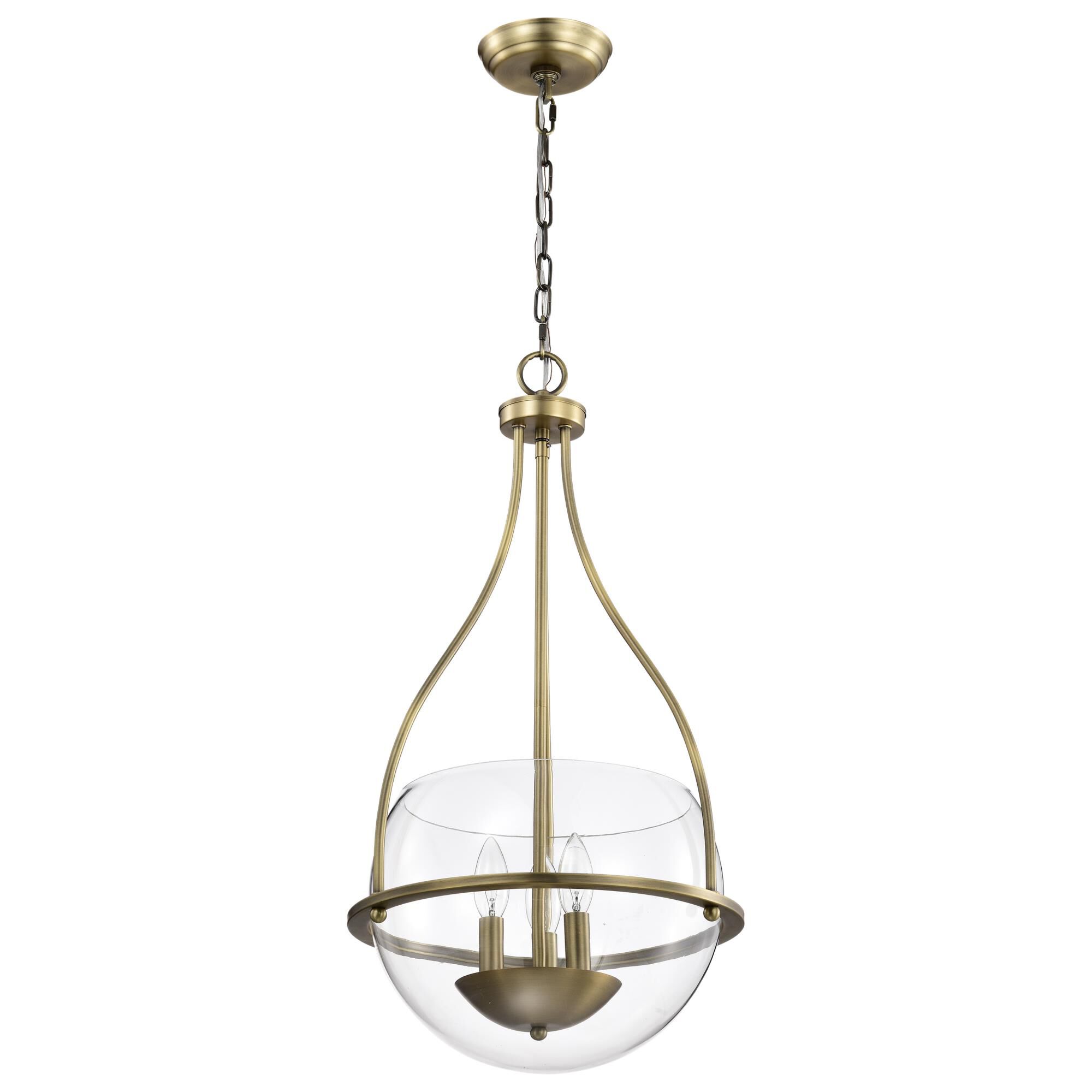 Shown in Vintage Brass finish and Clear glass