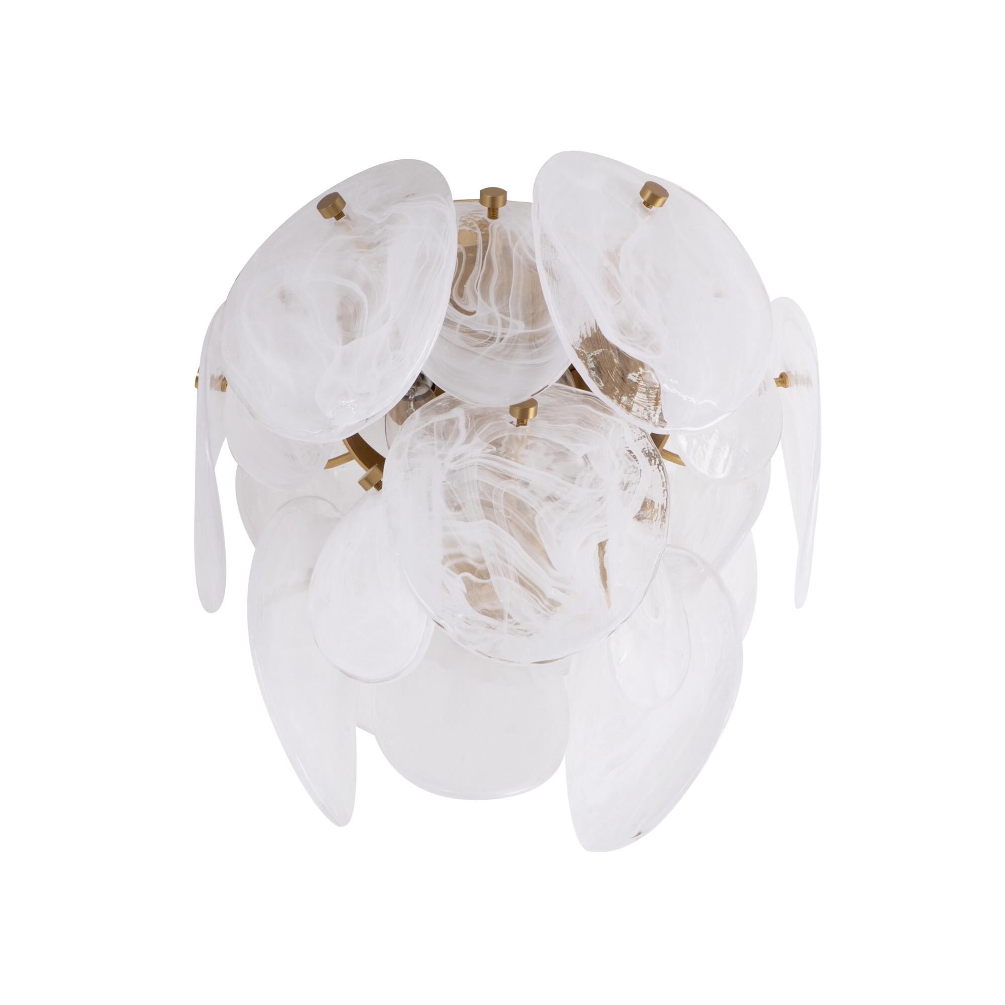 Shown in Brushed Brass finish and Wispy White Murano Style glass