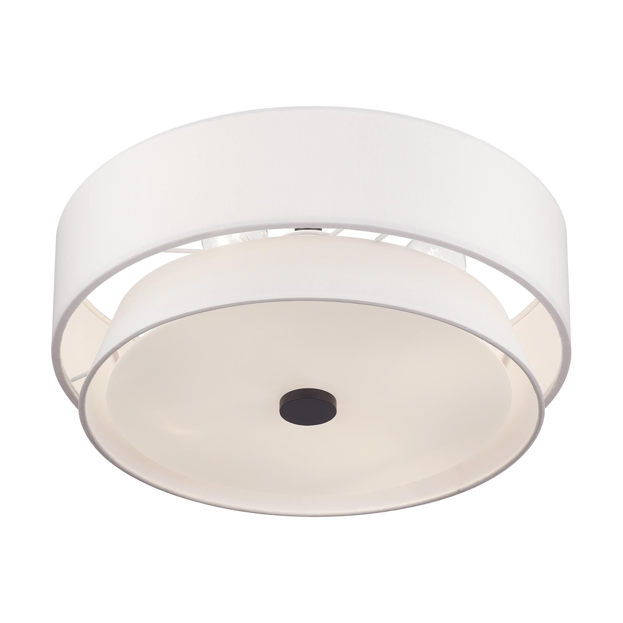 Shown in Bronze finish and Hand Crafted Off-White Fabric Hardbacks with White Fabric Inside shade