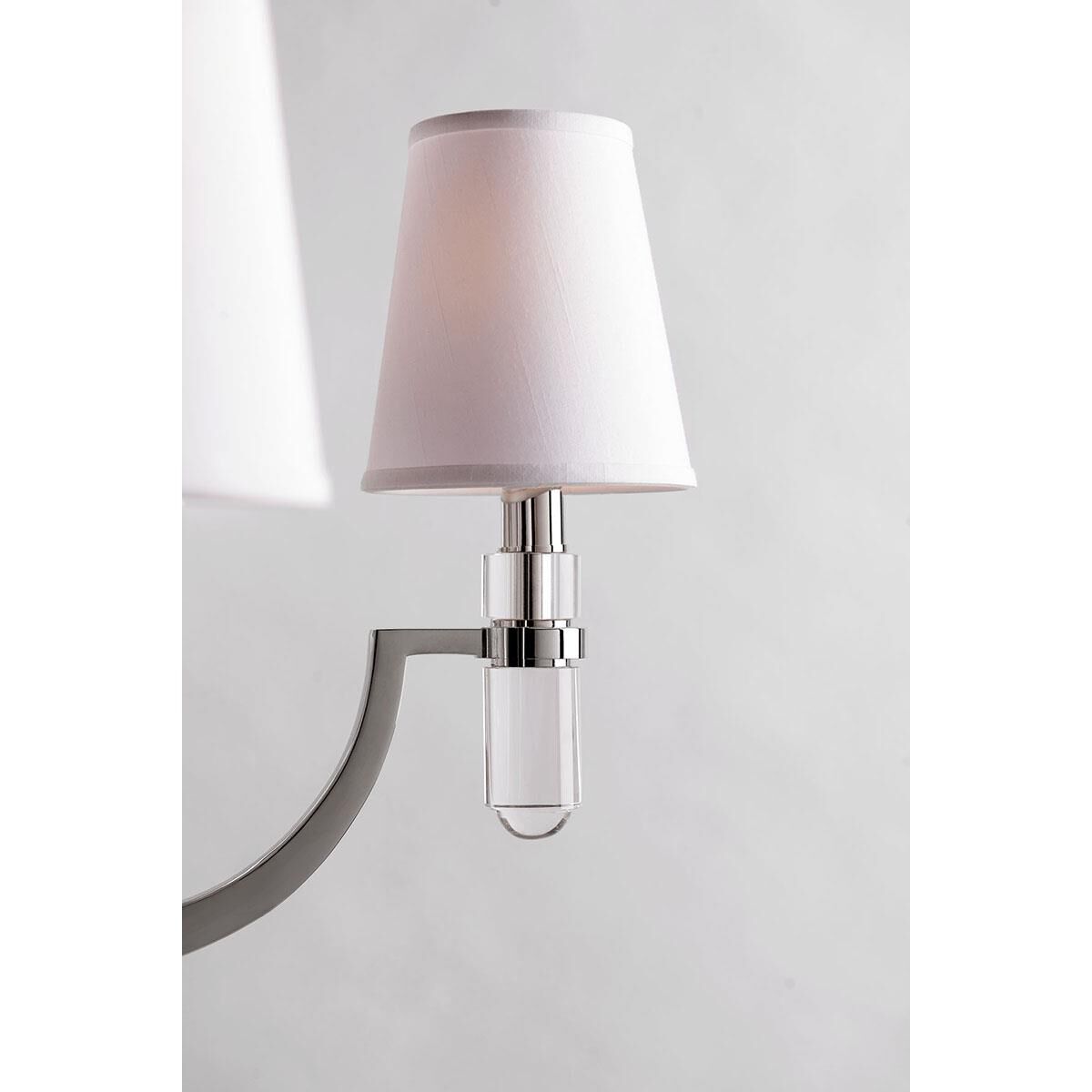 Shown in Polished Nickel finish and White Faux Silk shade