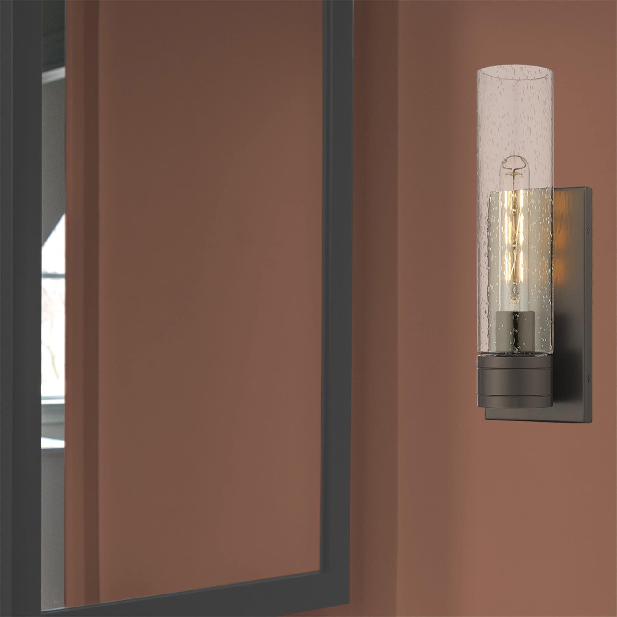 Shown in Oil Rubbed Bronze finish and Seedy glass