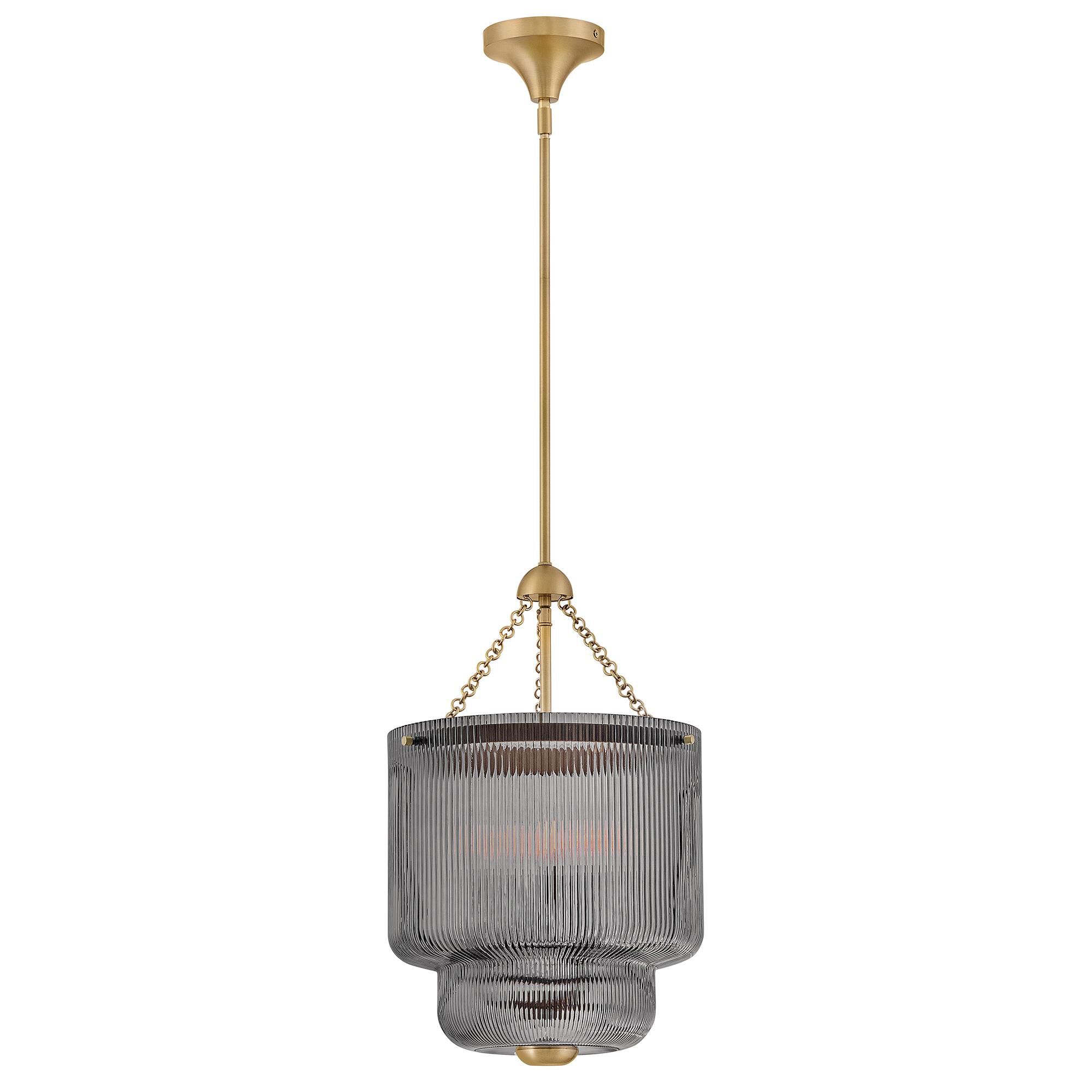 Shown in Lacquered Brass finish and Smoke glass