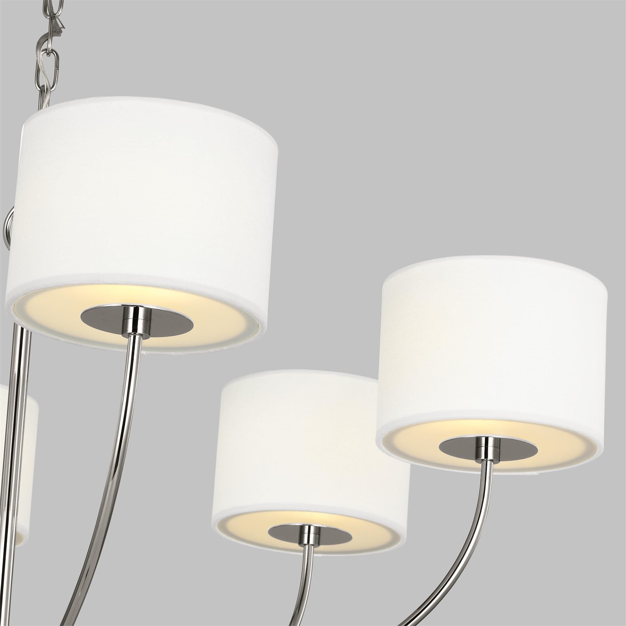 Shown in Polished Nickel finish and White Linen Fabric shade