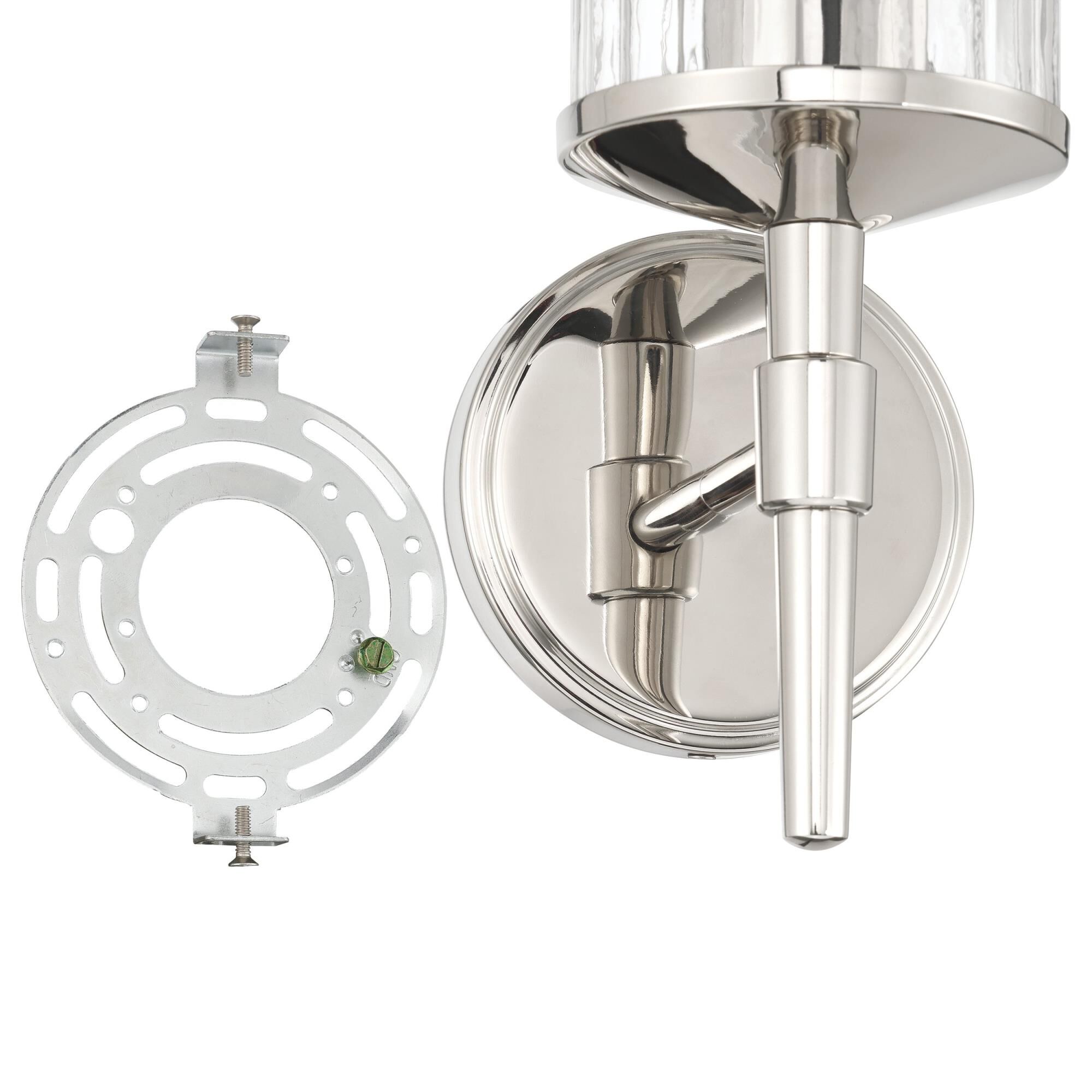 Shown in Polished Nickel finish and Clear Ribbed glass