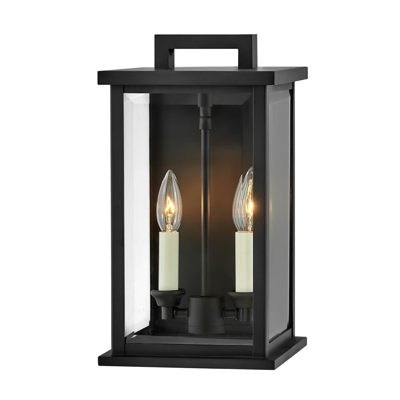 Shown in Black finish and Clear Beveled glass