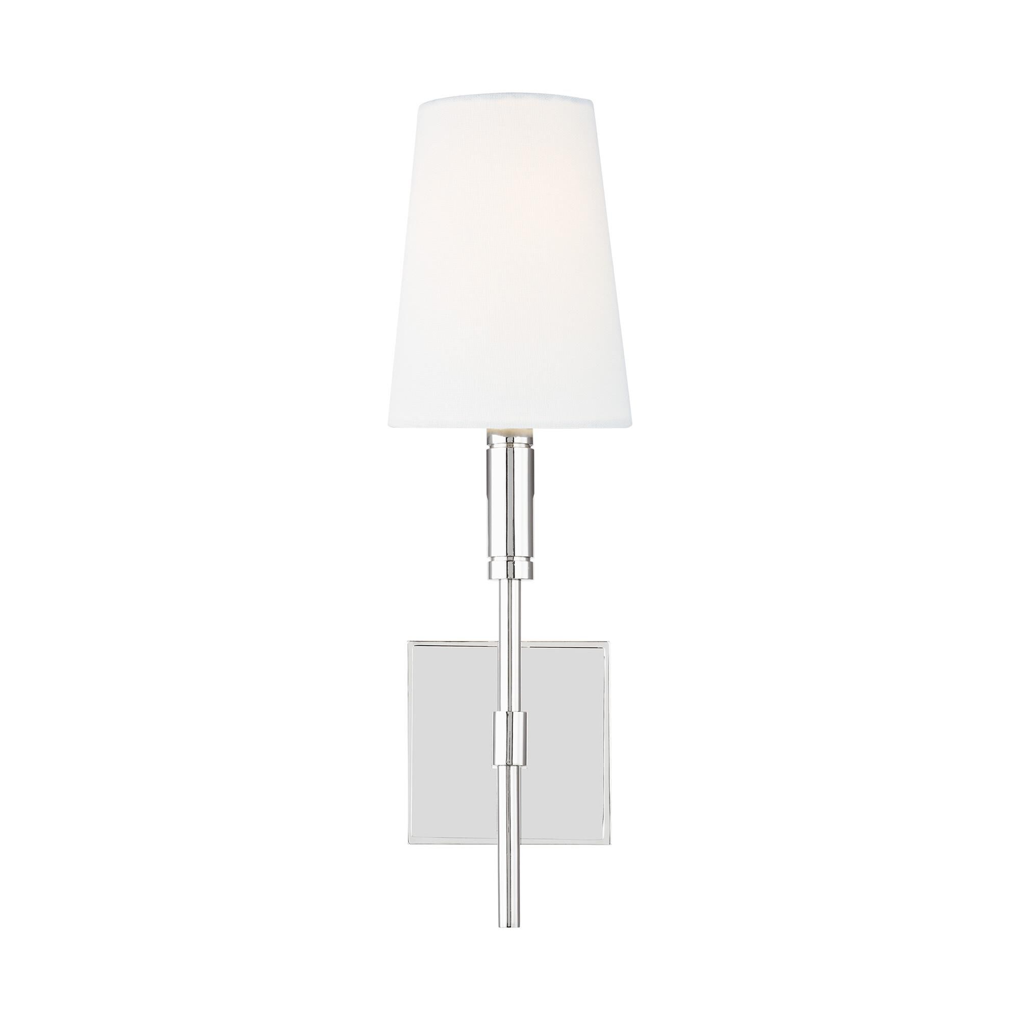 Shown in Polished Nickel finish and White Linen shade