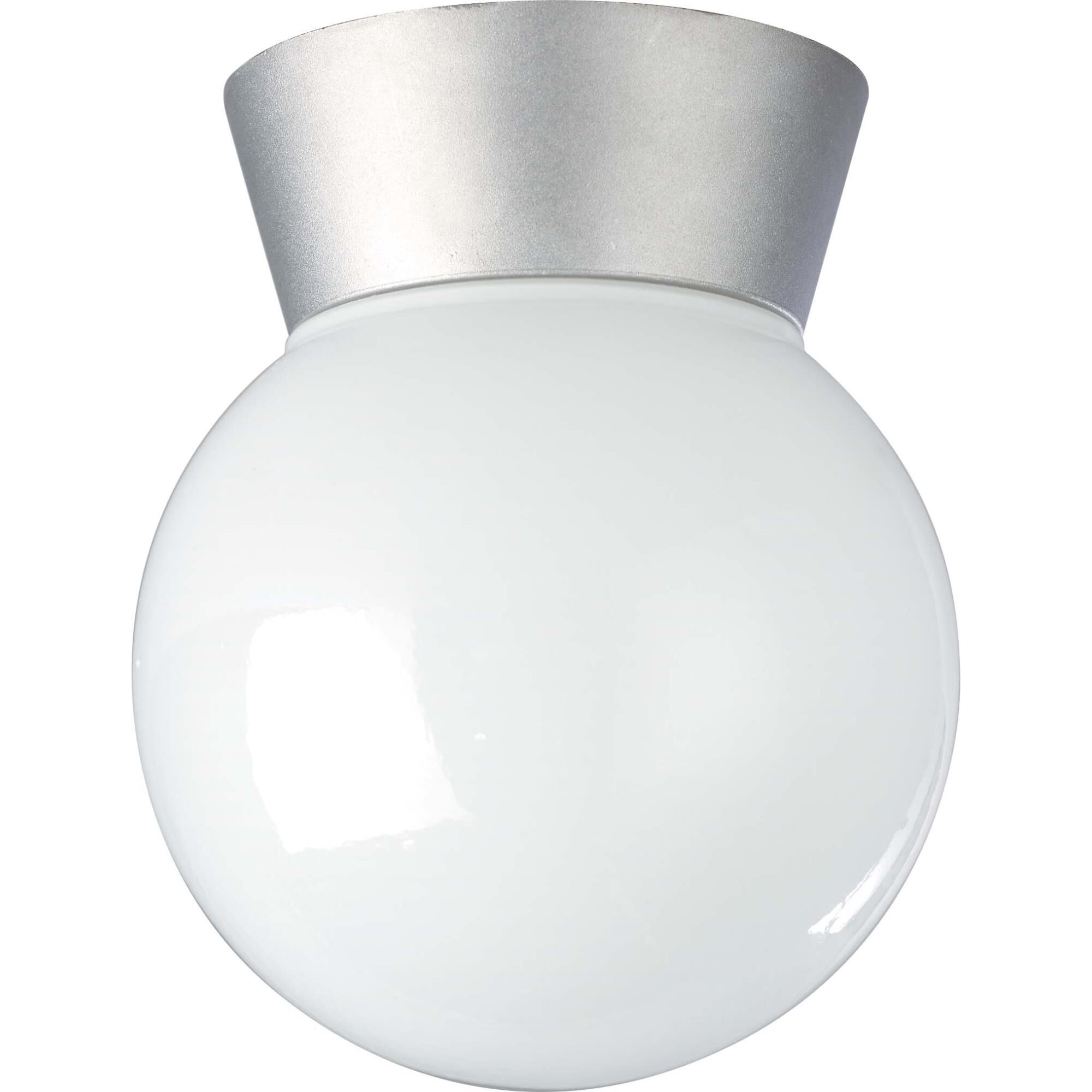 Shown in Satin Aluminum finish and White Globe glass