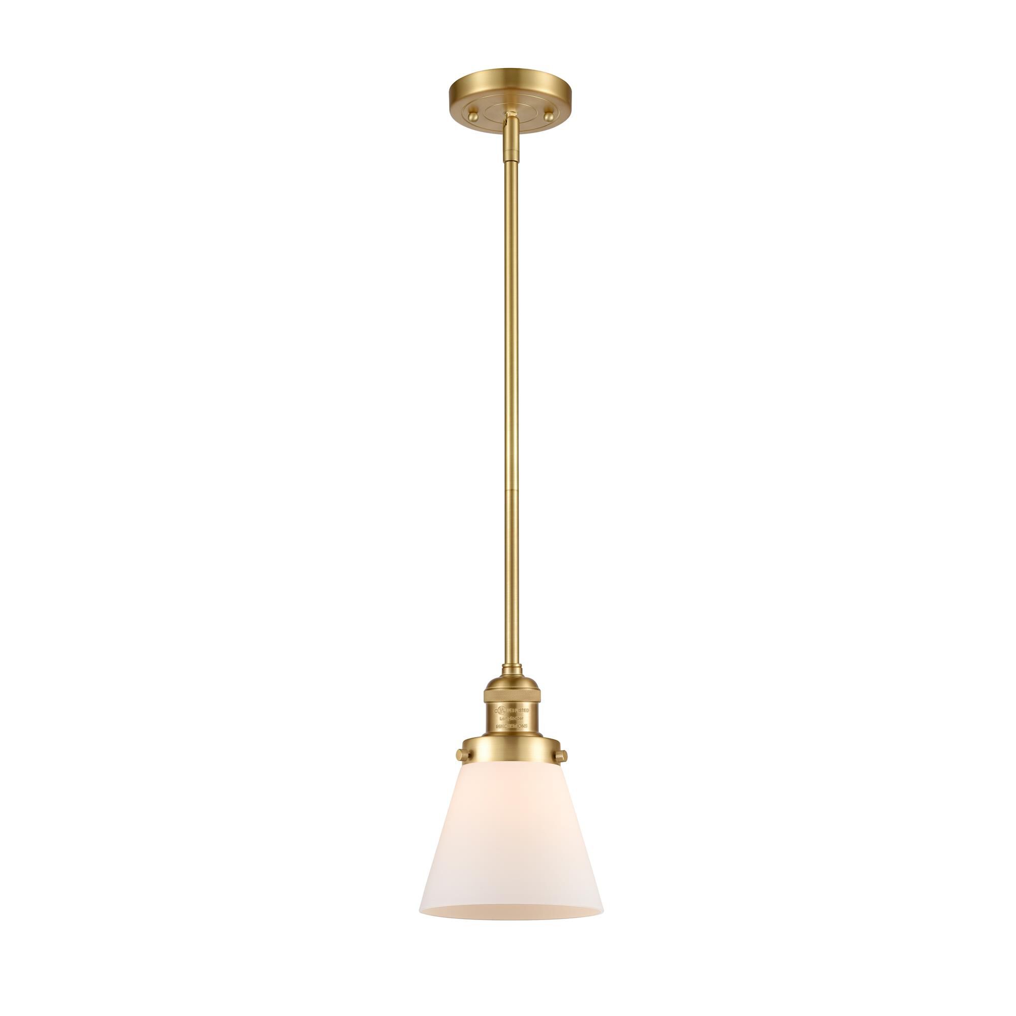 Shown in Satin Gold finish and Matte White Cased Small Cone glass