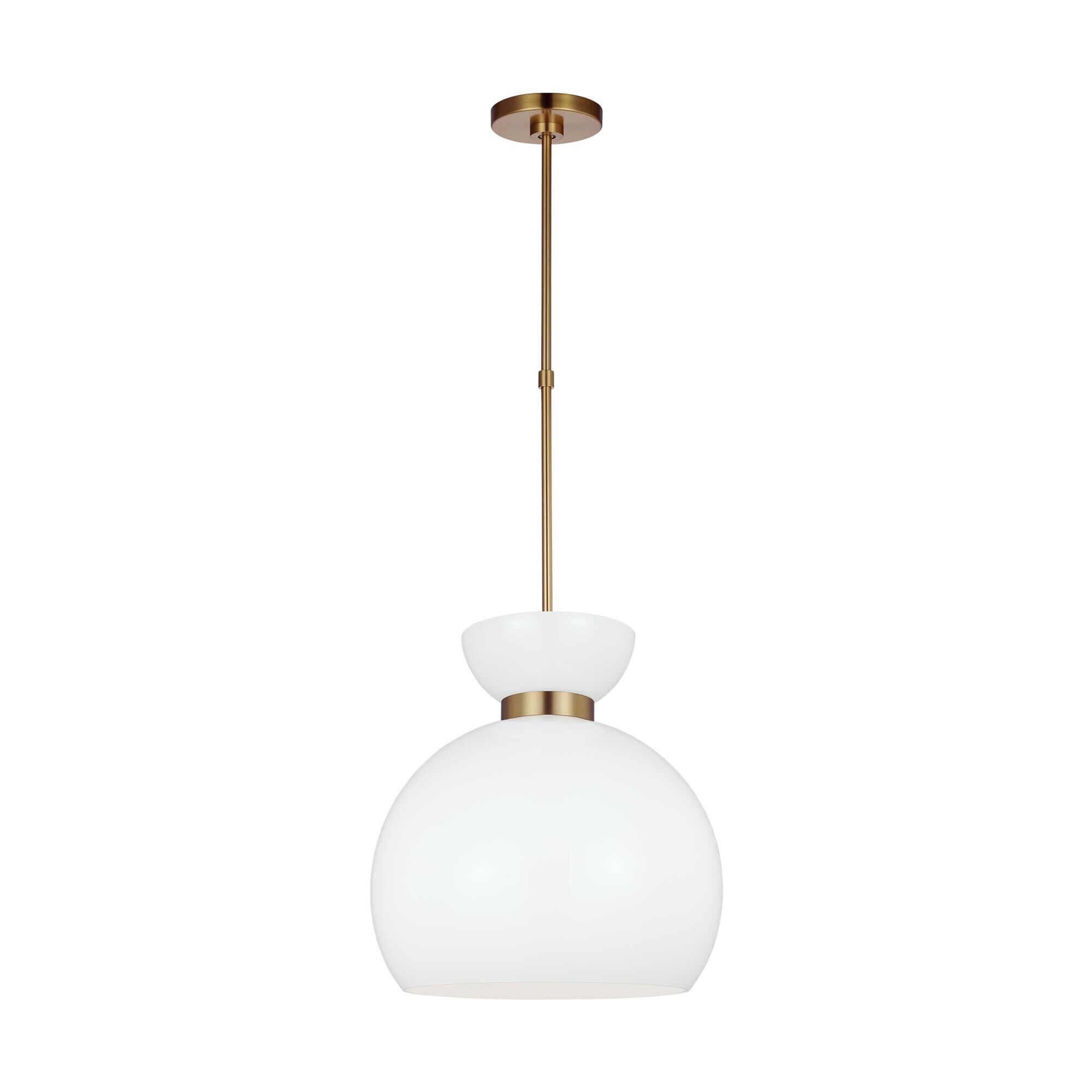 Shown in Burnished Brass finish and Milk White glass