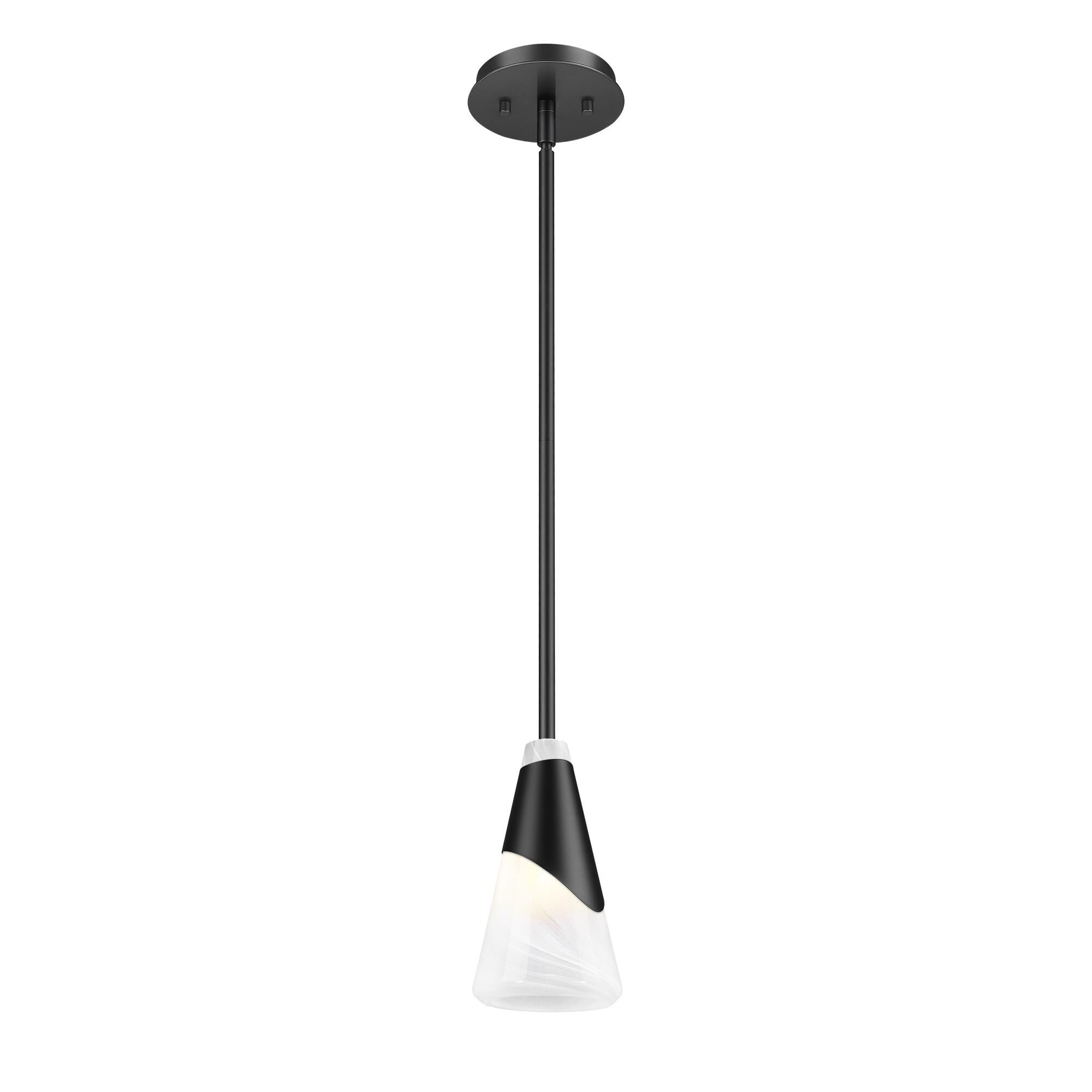 Shown in Matte Black finish and White Swirl glass and White Swirl shade