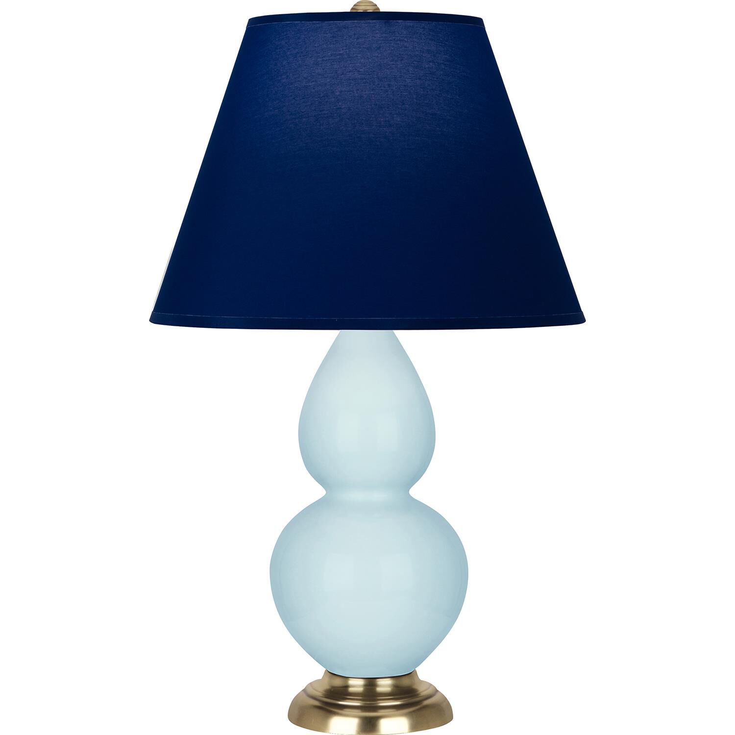 Shown in Baby Blue finish and Navy and Gray shade and Antique Natural Brass accent