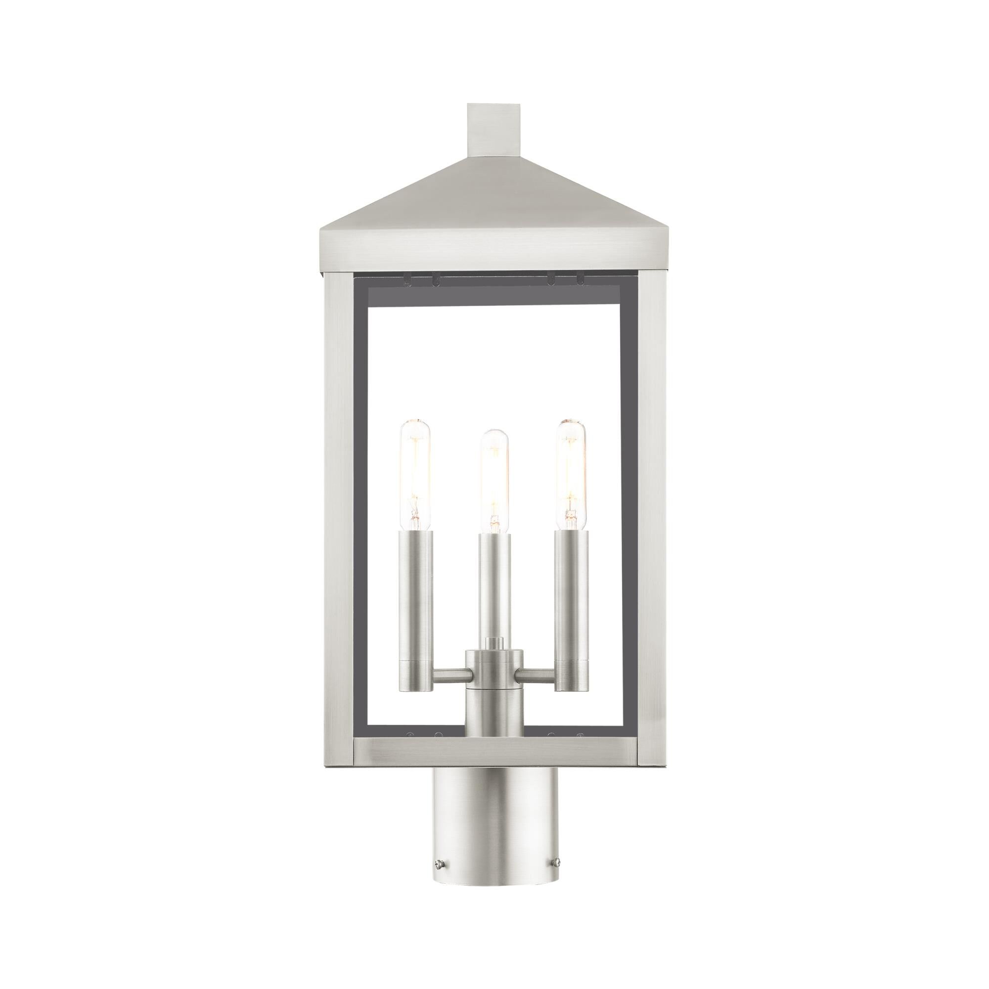 Shown in Brushed Nickel finish and Clear glass and Clear Glass shade