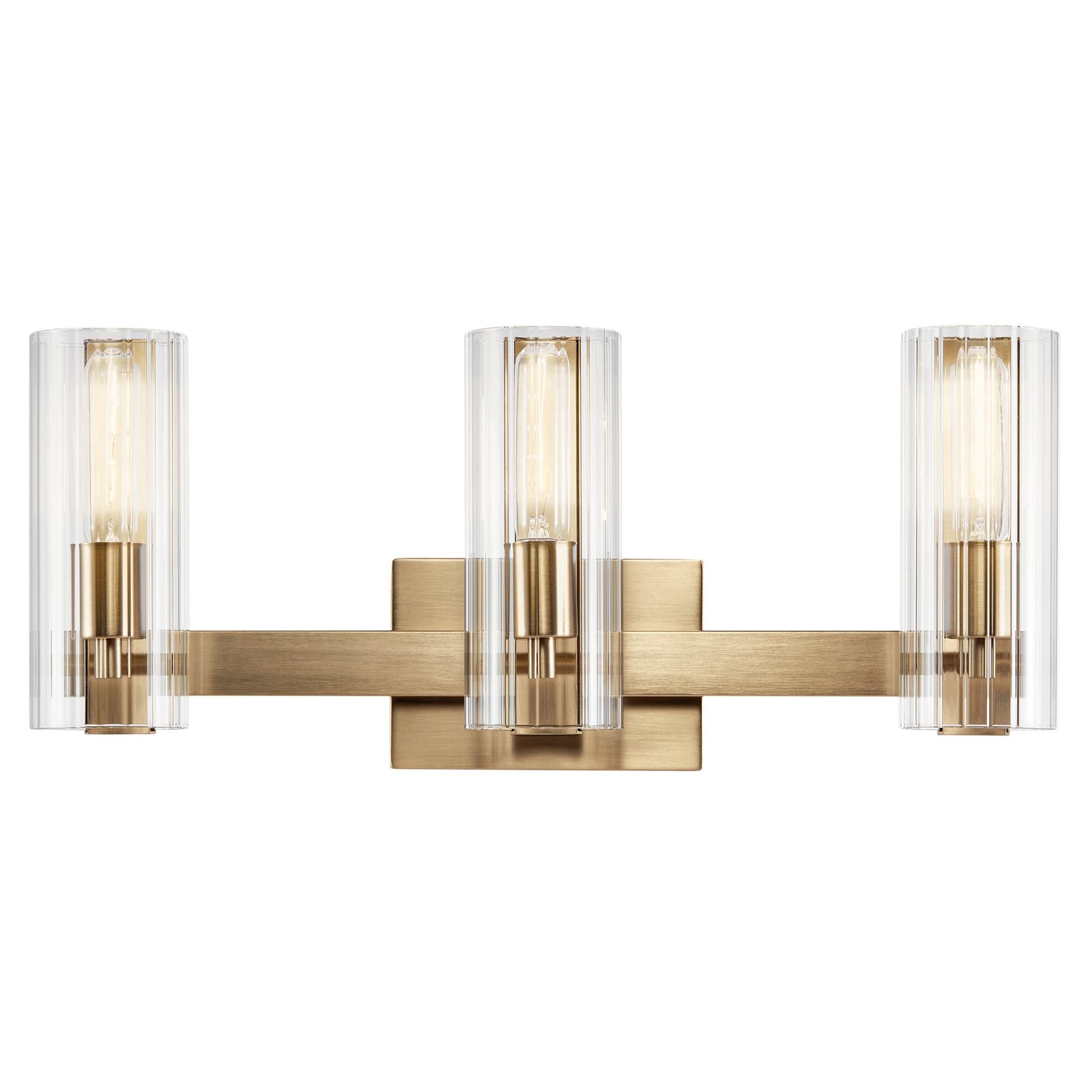 Shown in Champagne Bronze finish and Clear Fluted glass