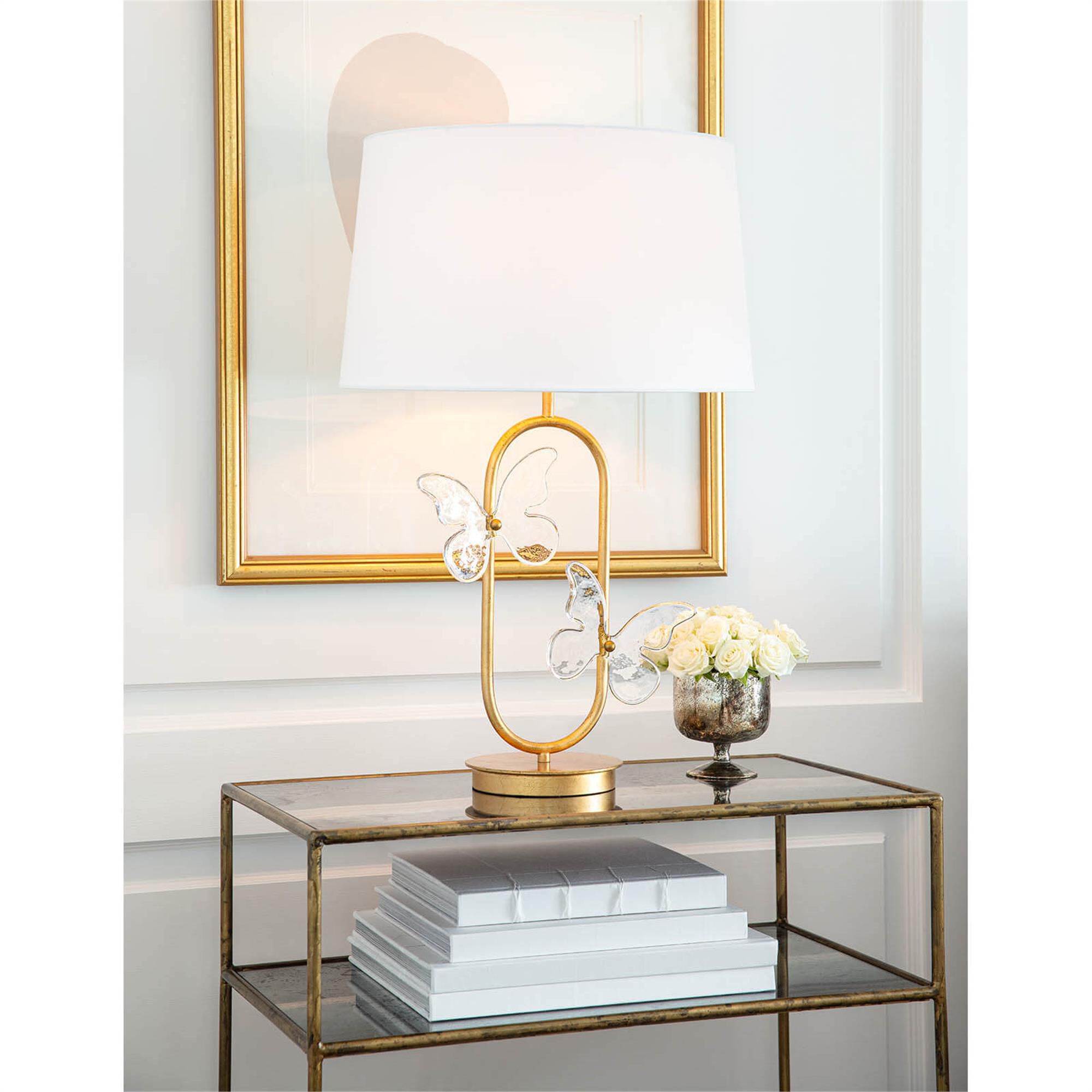 Shown in Gold Leaf finish and Linen shade