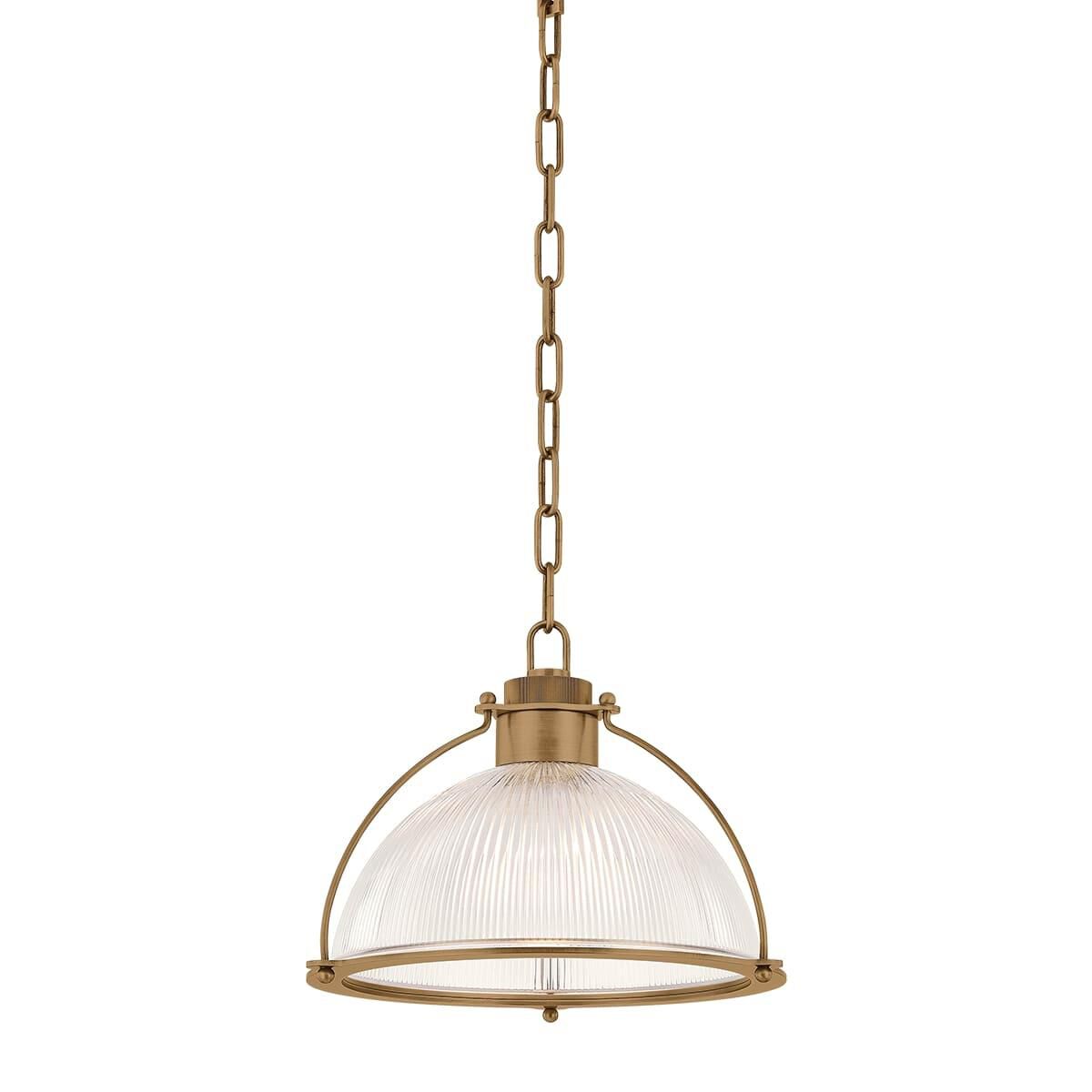 Shown in Patina Brass finish and Holophane glass