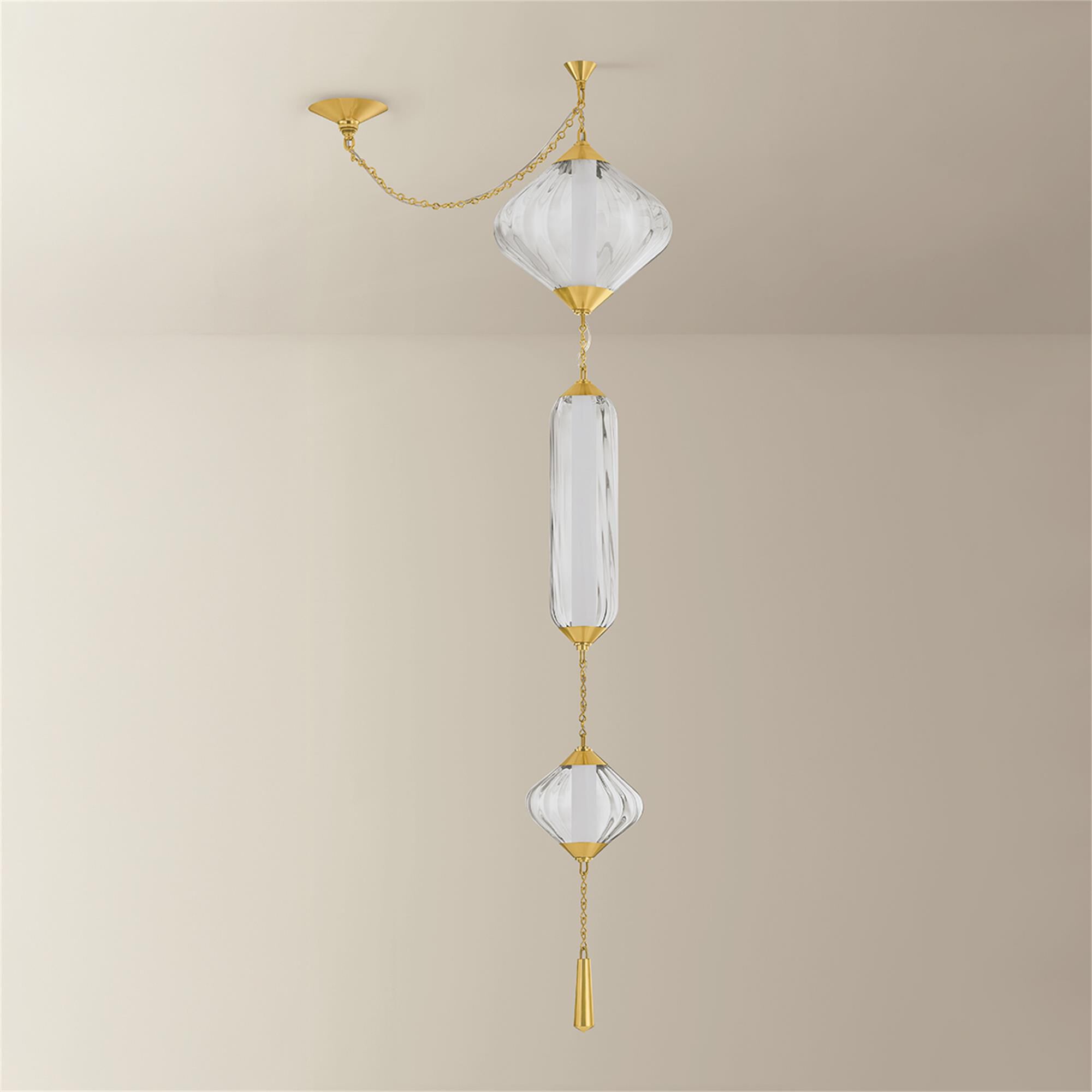 Shown in Vintage Polished Brass finish and Clear Optic glass