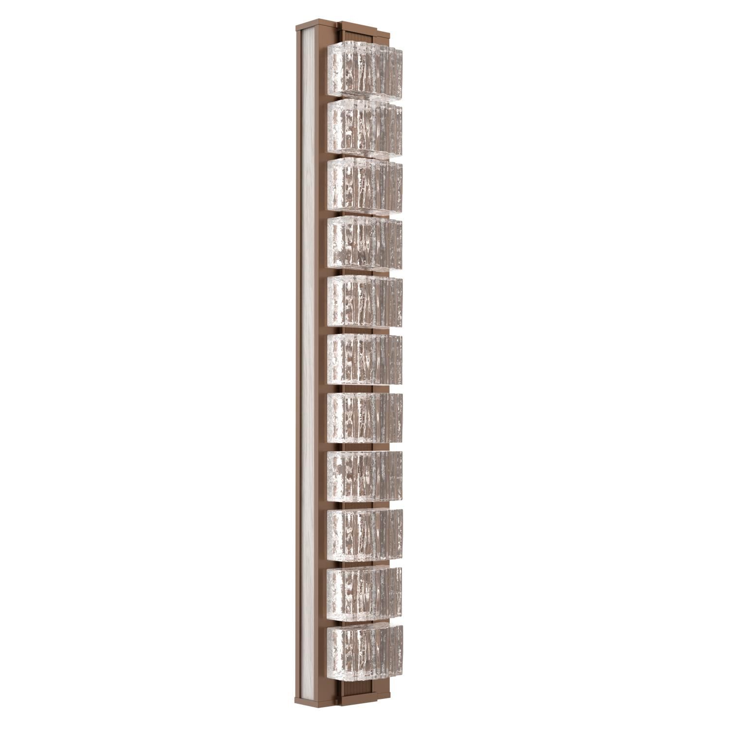 Shown in Burnished Bronze finish and Clear Ribbed glass and Light Oak accent