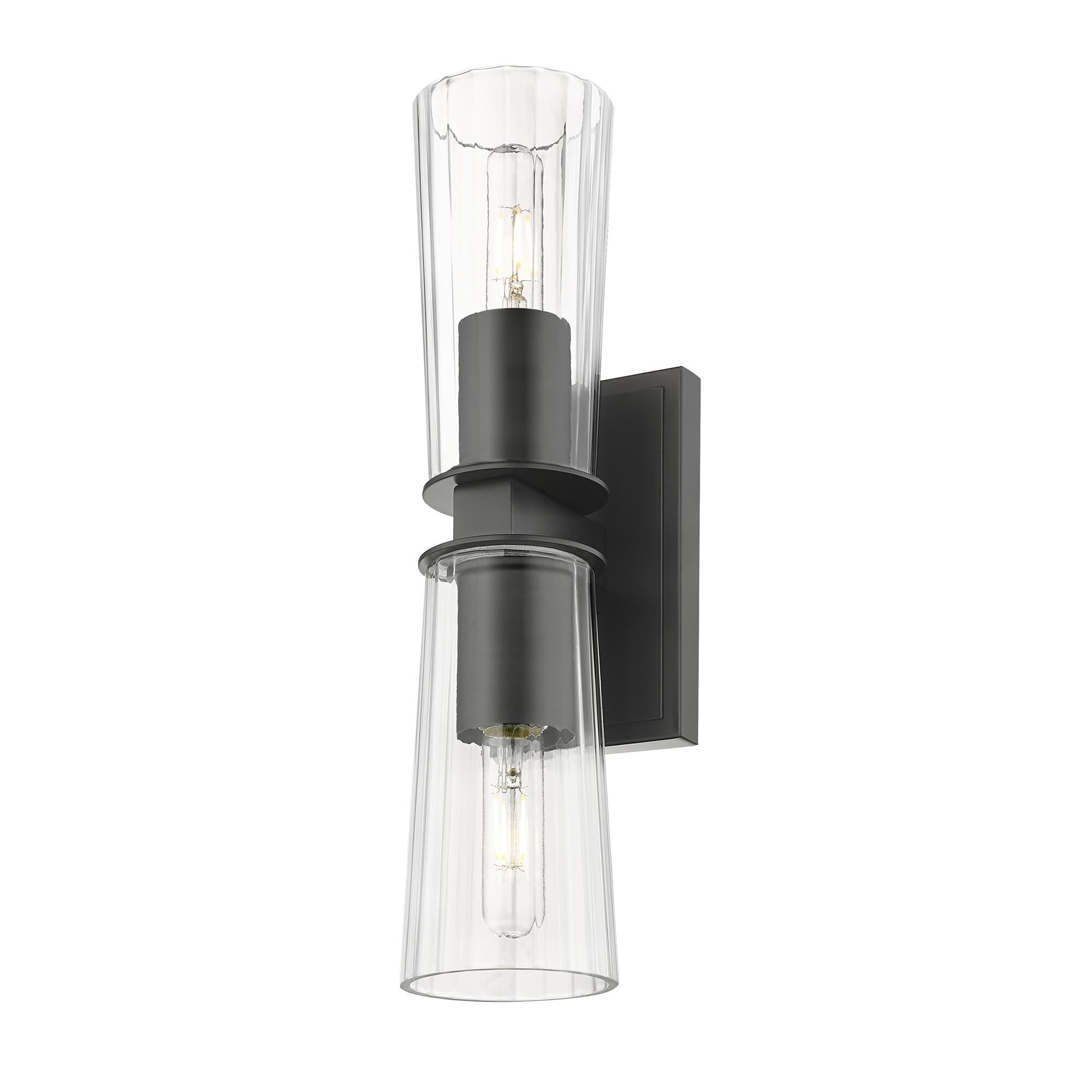 Shown in Matte Black finish and Clear glass and Clear shade