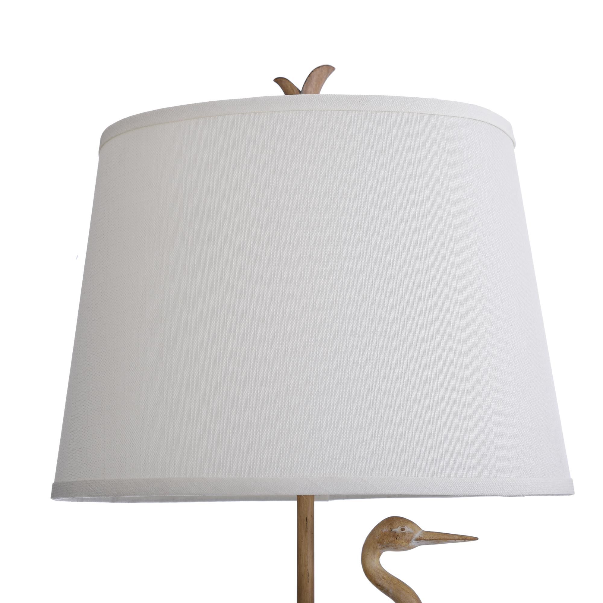Shown in Natural Wood finish and White Hardback Fabric shade
