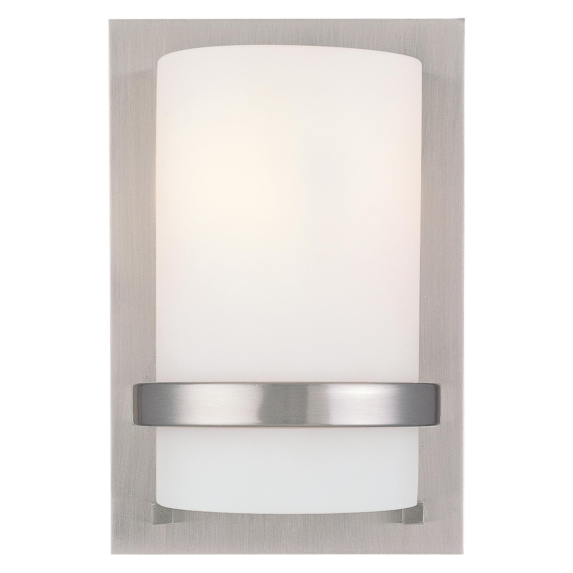 Shown in Brushed Nickel finish and Etched White glass