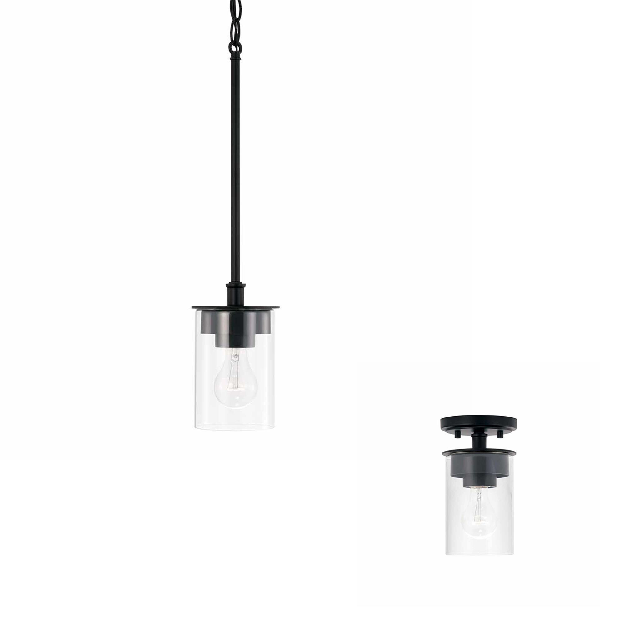 Shown in Matte Black finish and Clear glass