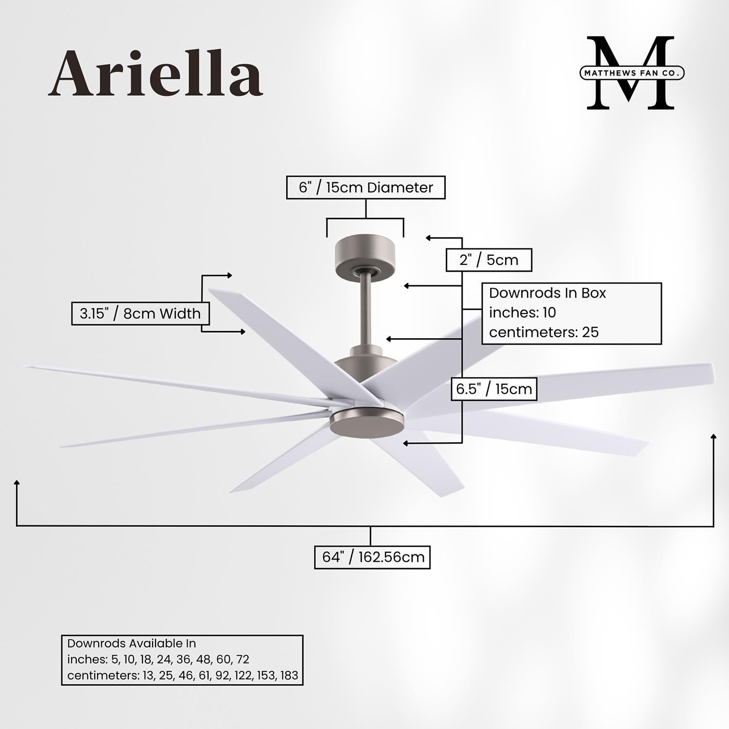 Ariella 64 Inch Ceiling Fan with Light Kit by Matthews Fan Company