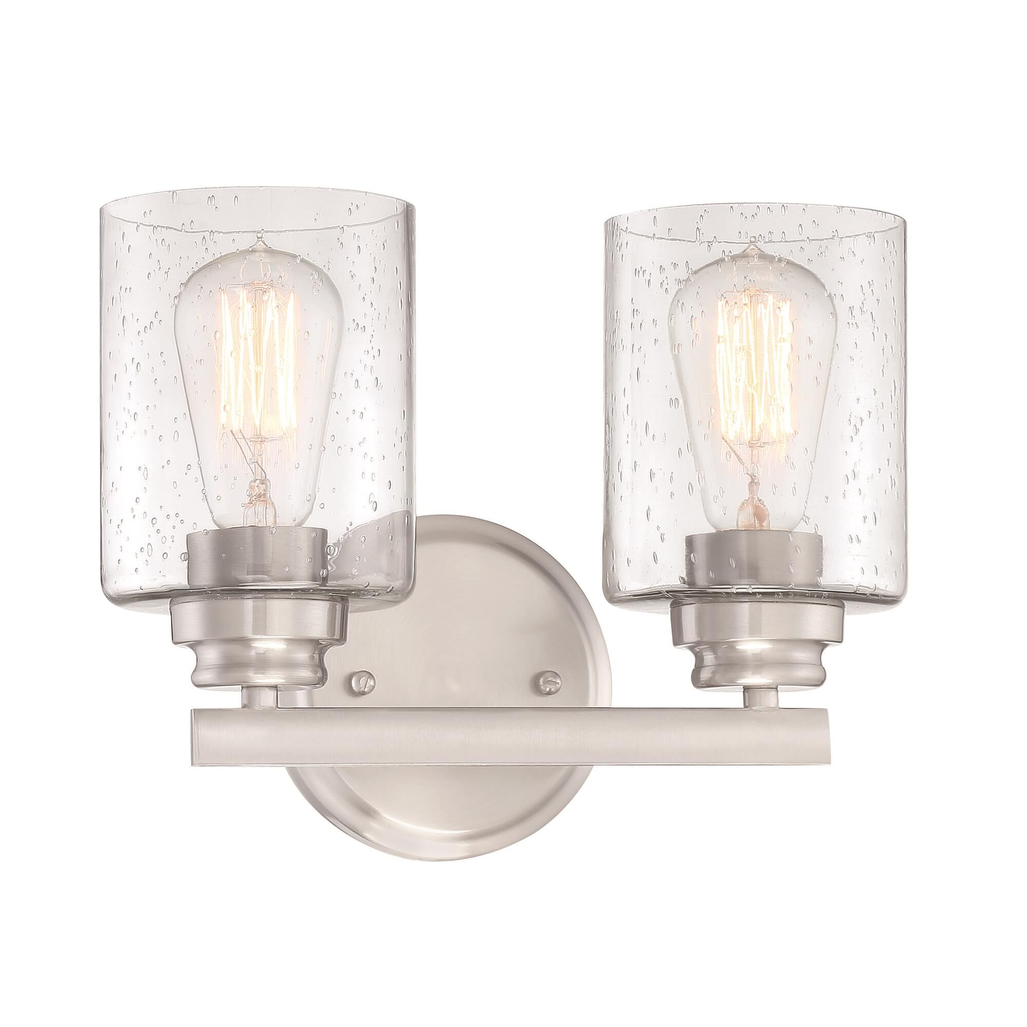 Shown in Brushed Polished Nickel finish and Clear Seeded glass and Glass shade