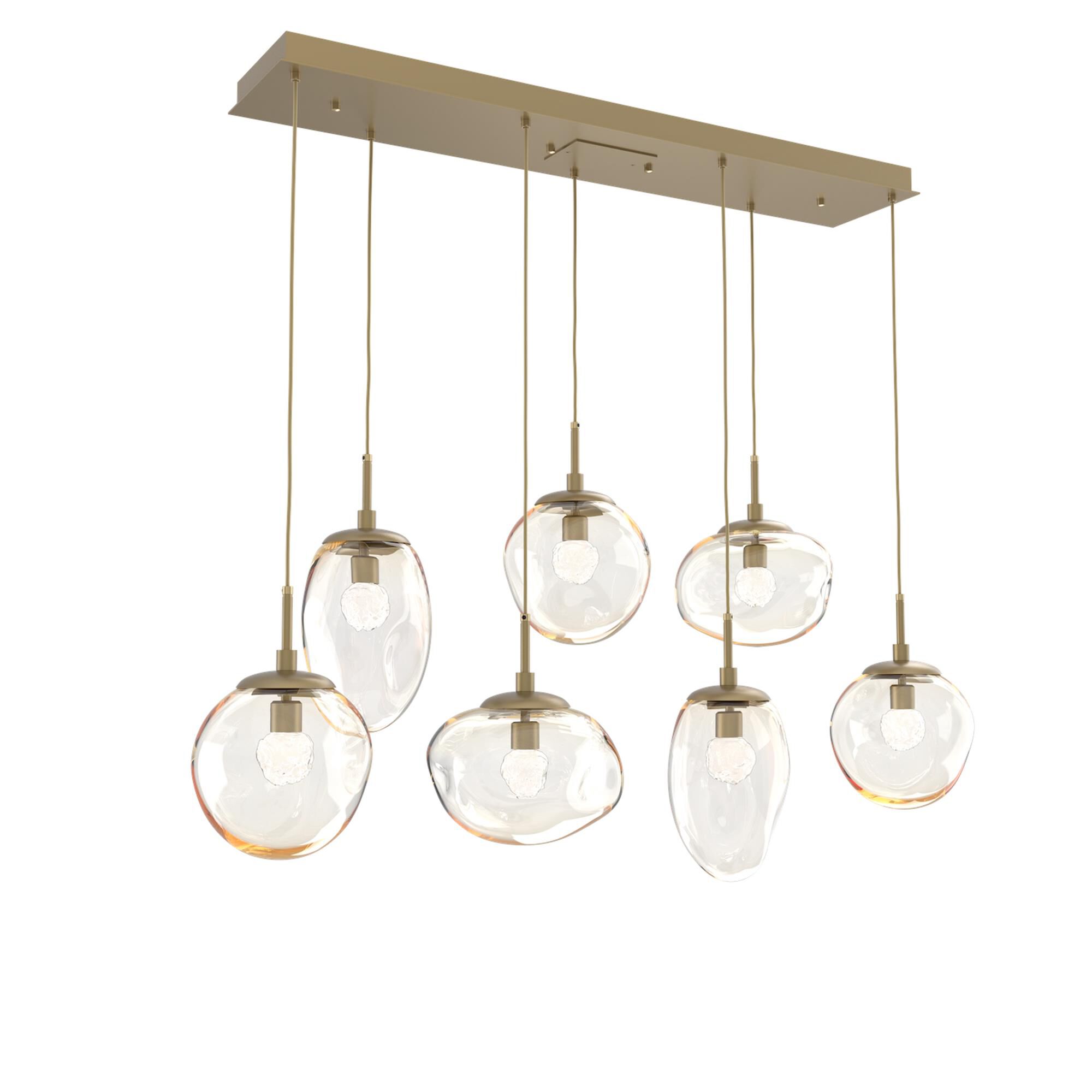 Shown in Gilded Brass finish and Floret Inner Amber Outer glass