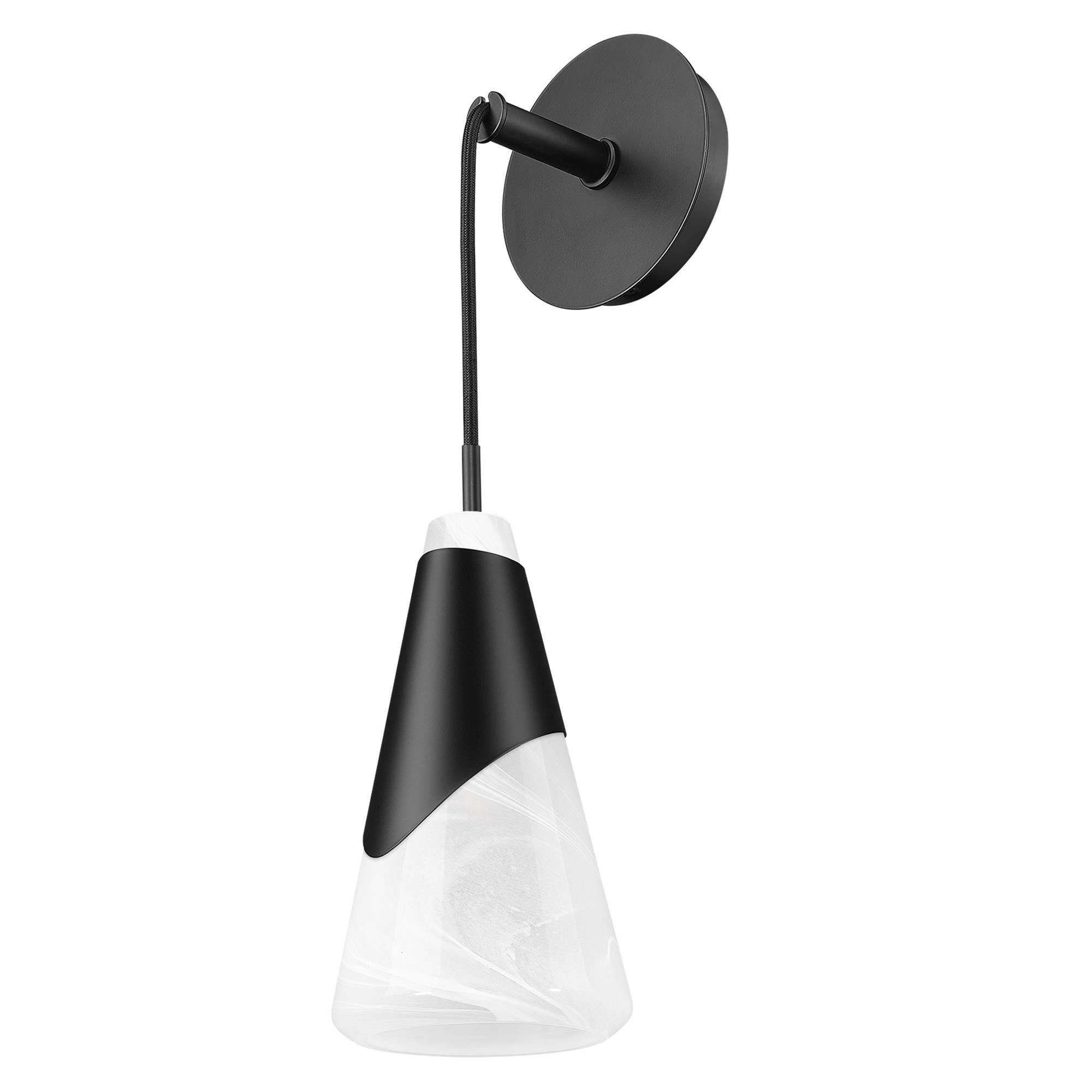 Shown in Matte Black finish and White Swirl glass and White Swirl shade