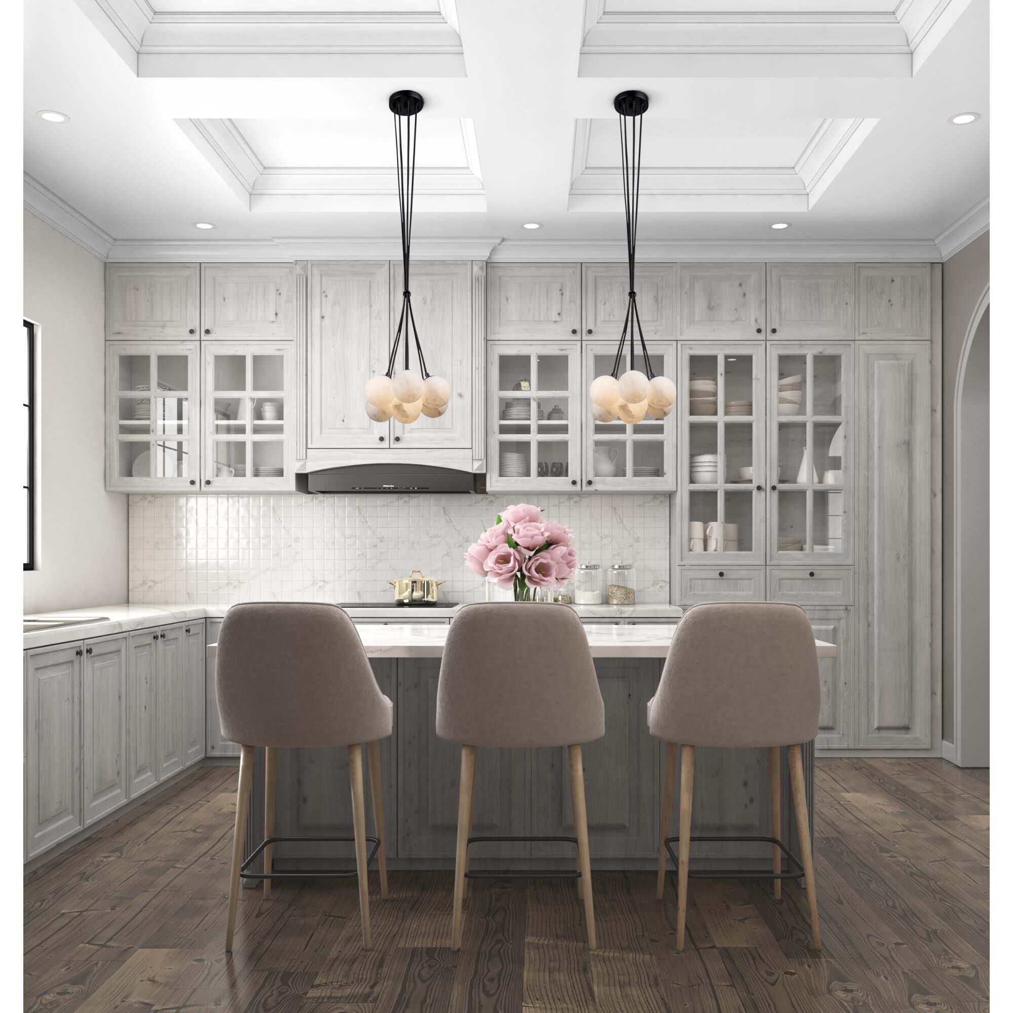 Shown in Black finish and Opal Alabaster glass