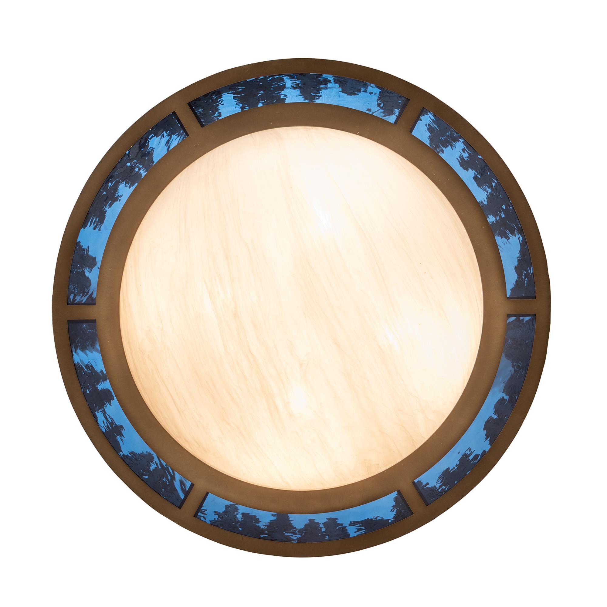 Shown in Antique Copper Finish finish and Blue;Ivory glass