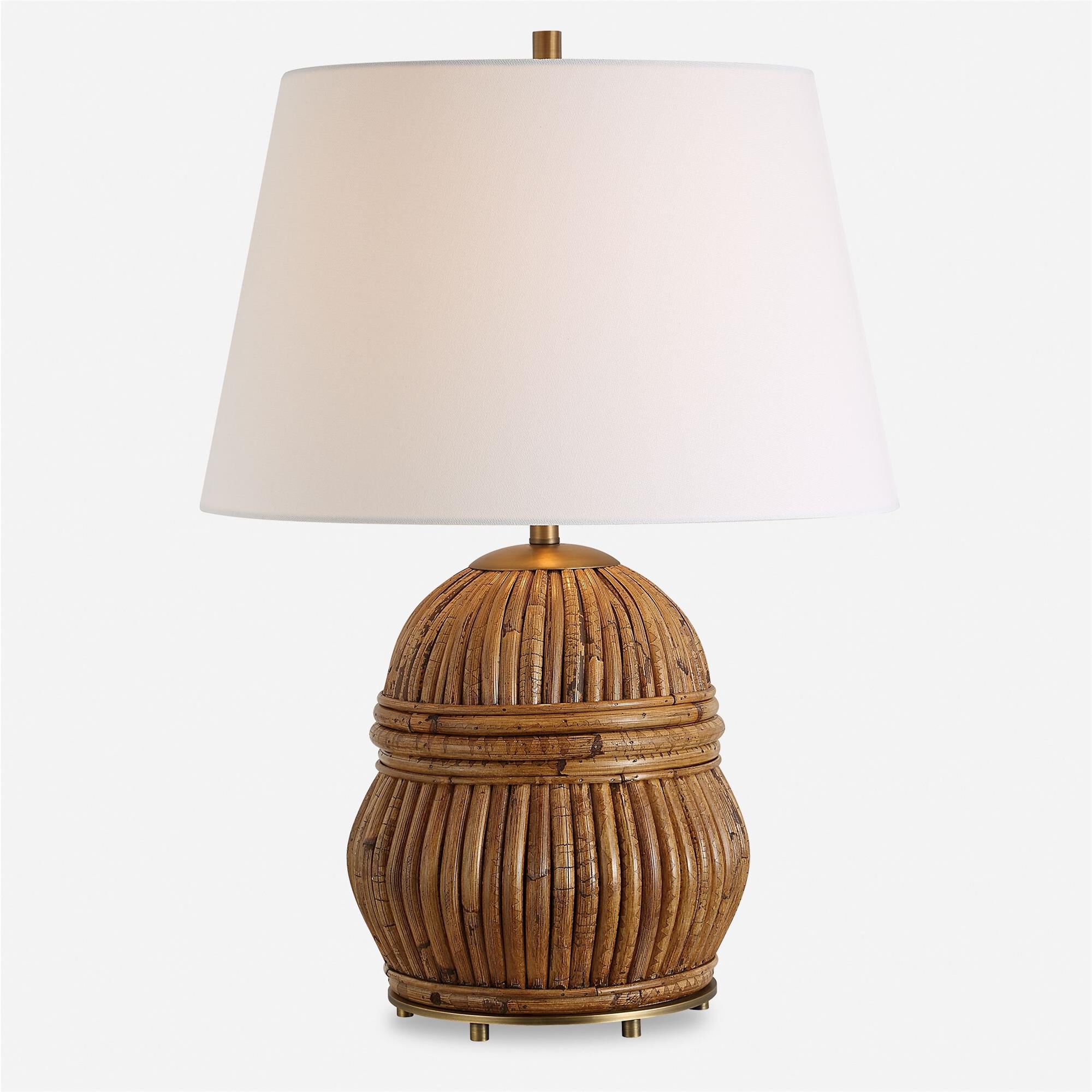 Shown in Honey Rattan finish and Round Hardback shade