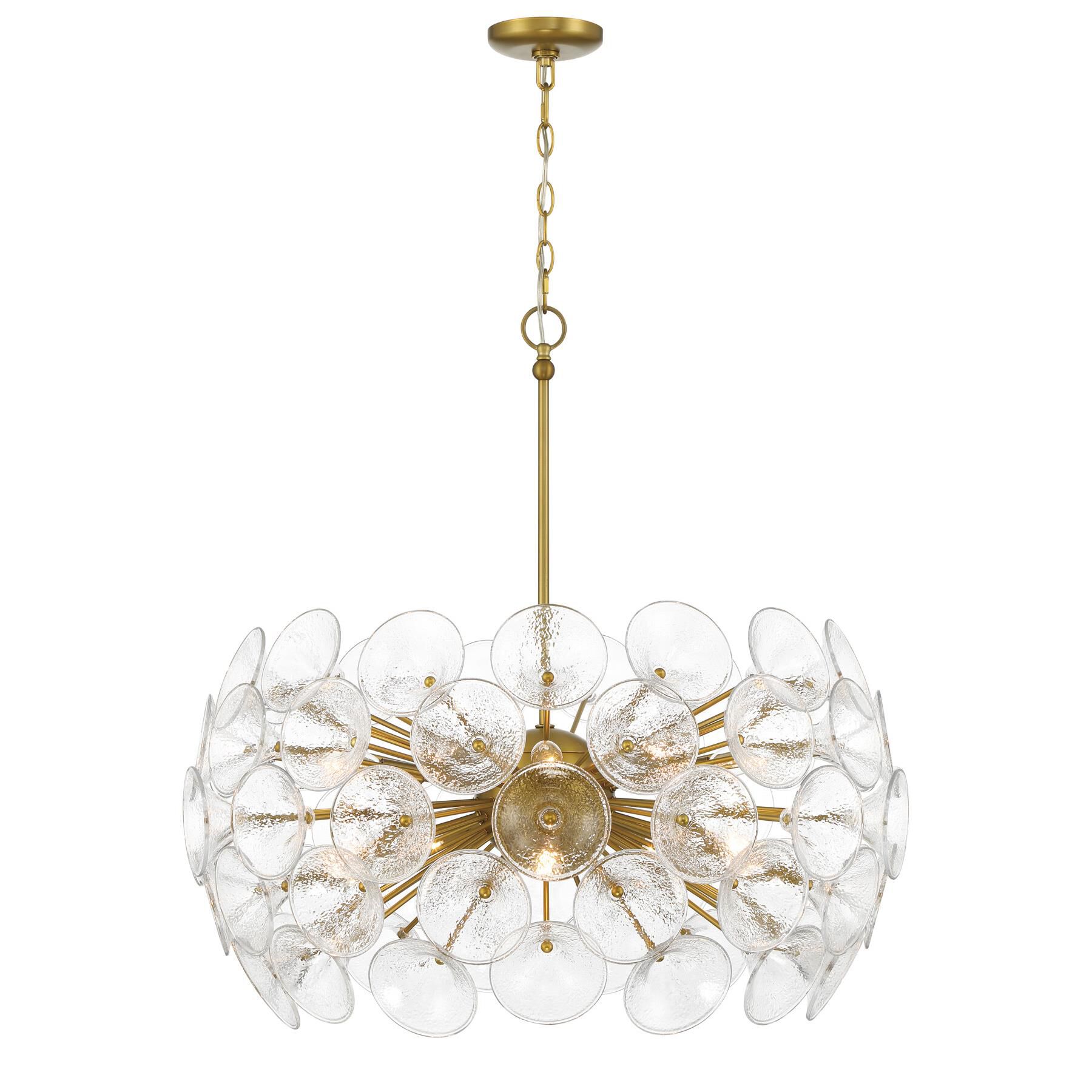 Shown in Soft Brass finish and Textured Clear Fluted glass