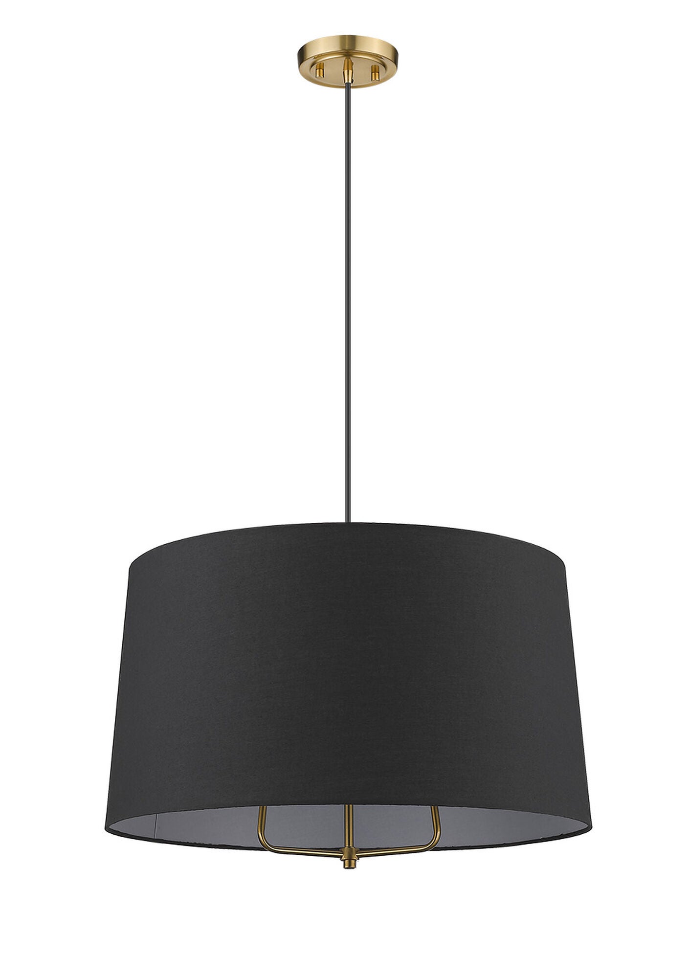 Shown in Gold finish and Matte Black glass and Black Hardback Linen Drum shade