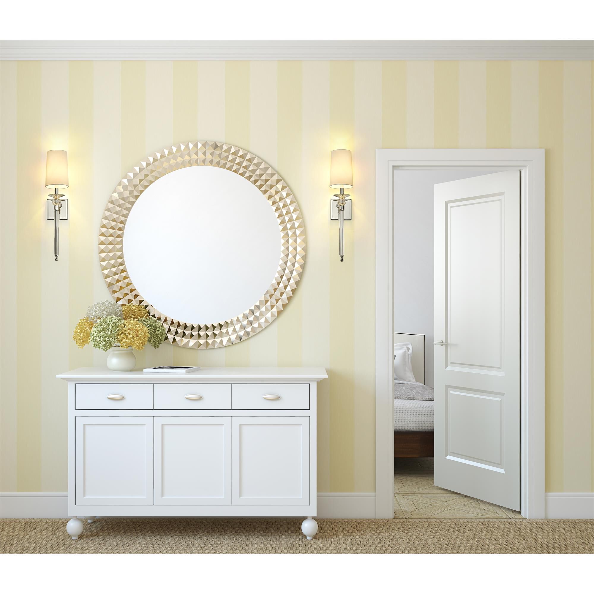 Shown in Polished Nickel finish and Fabric glass and Fabric shade