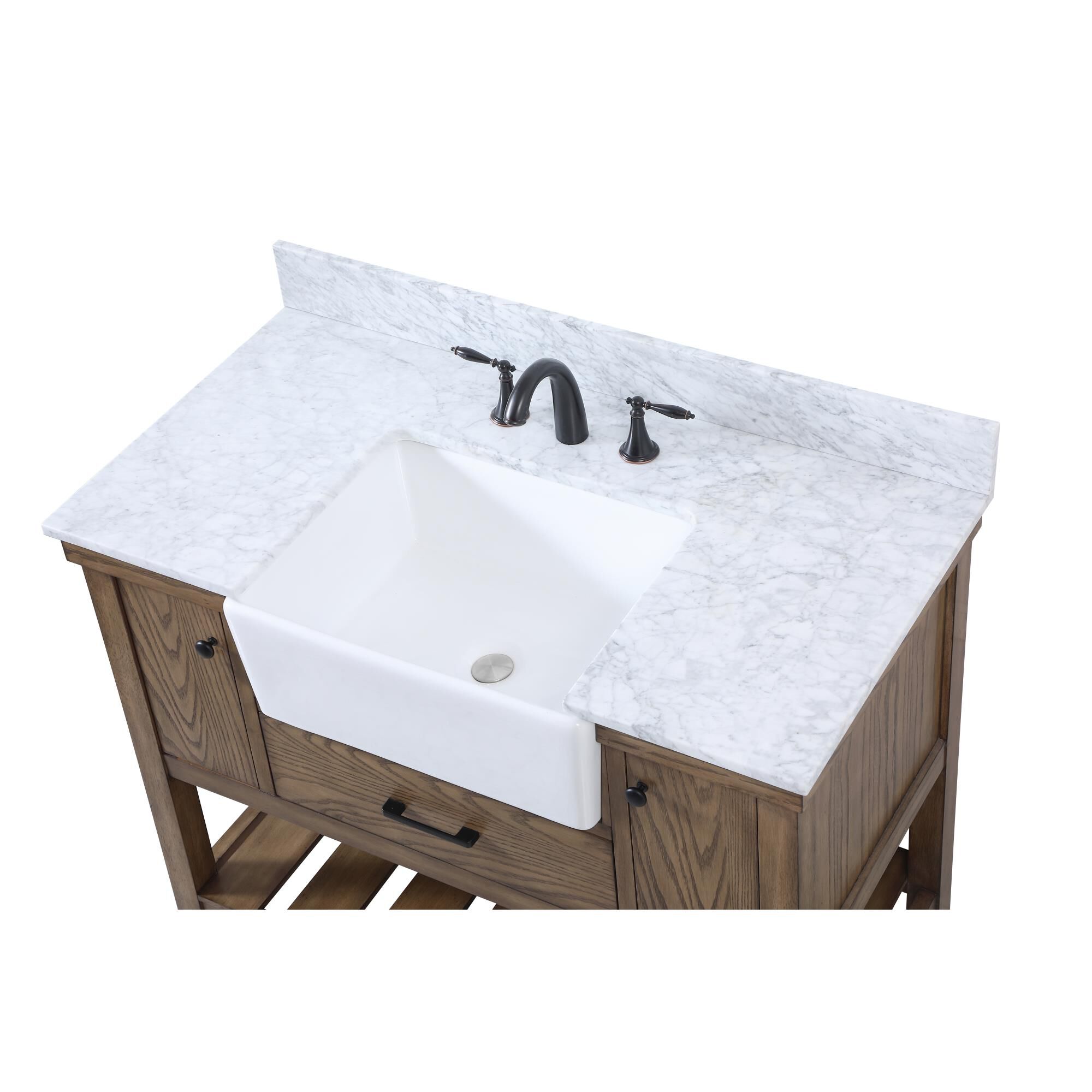 Shown in Driftwood finish and With Backsplash accent